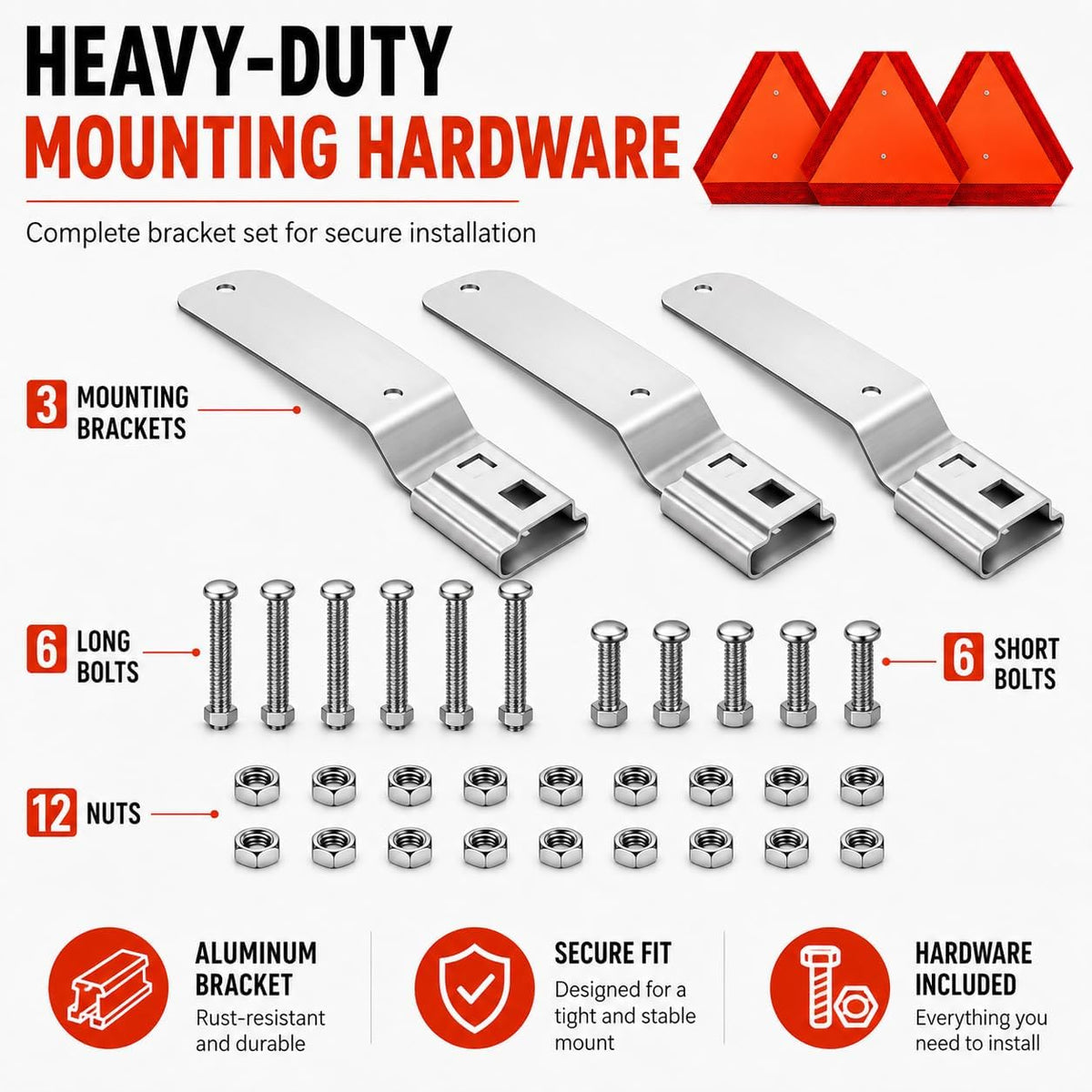 3 Set -Slow Moving Vehicle Sign with Mounting Bracket, 14 x 16 Inch Aluminum Reflective Triangle, Orange SMV Warning Sign for Golf Cart, Tractor, UTV, ATV, Roadside Safety