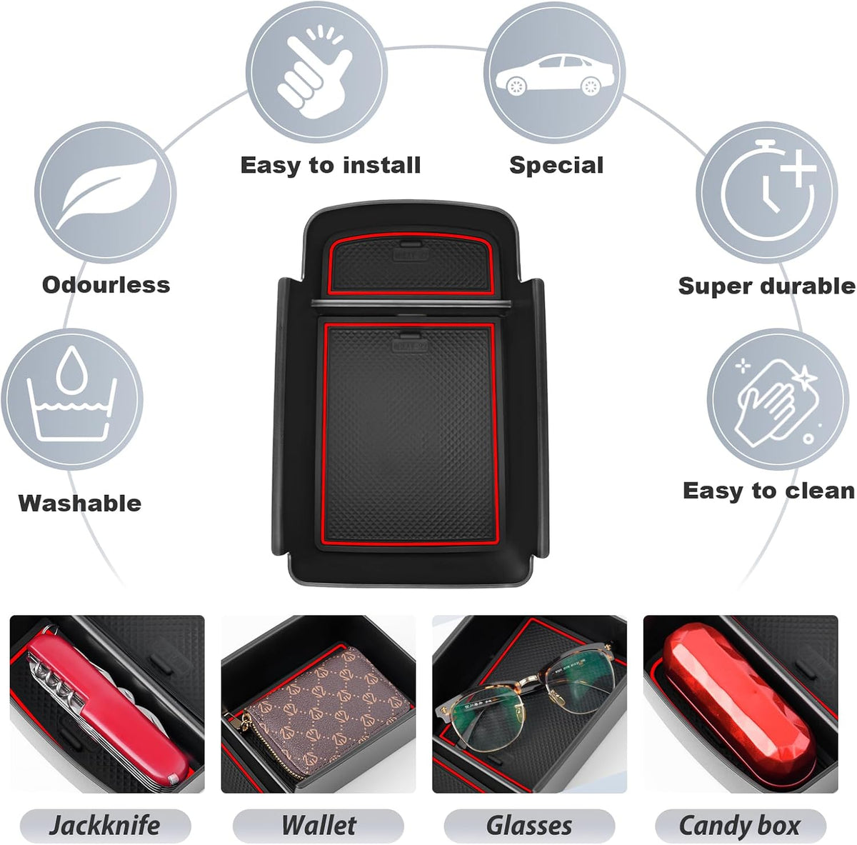 SKTU for 2024 2025 2026 Buick Envista Accessories Center Console Organizer 2024 2025 2026 Envista Insert ABS Materials Tray 2024 2025 2026 Envista Accessories Console Tray (Red)