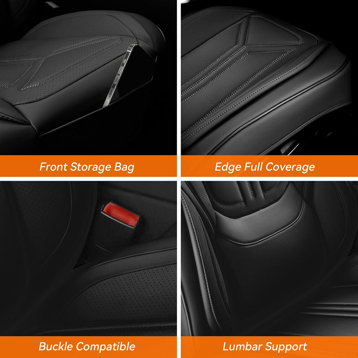 Car Seat Covers Front Seat Black, Leather seat covers, Universal Fit, 2Pcs