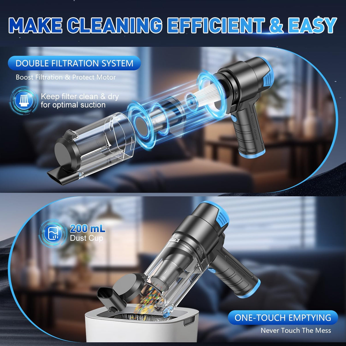 KMM Handheld Car Vacuum Cleaner, 16000PA Air Duster & Hand Held Vacuum