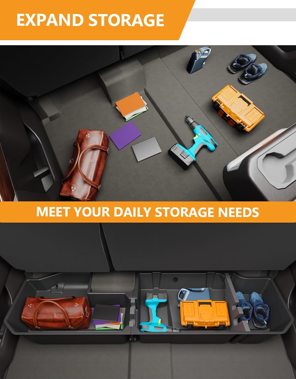 KINGGERI Under Seat Storage Boxes Compatible with 2019-2026 Chevy Chevrolet Silverado 1500/GMC Sierra 1500, 2020-2026 Silverado/Sierra 2500HD/3500HD | Double &amp; Crew Cab Rear Underseat Organizer Box