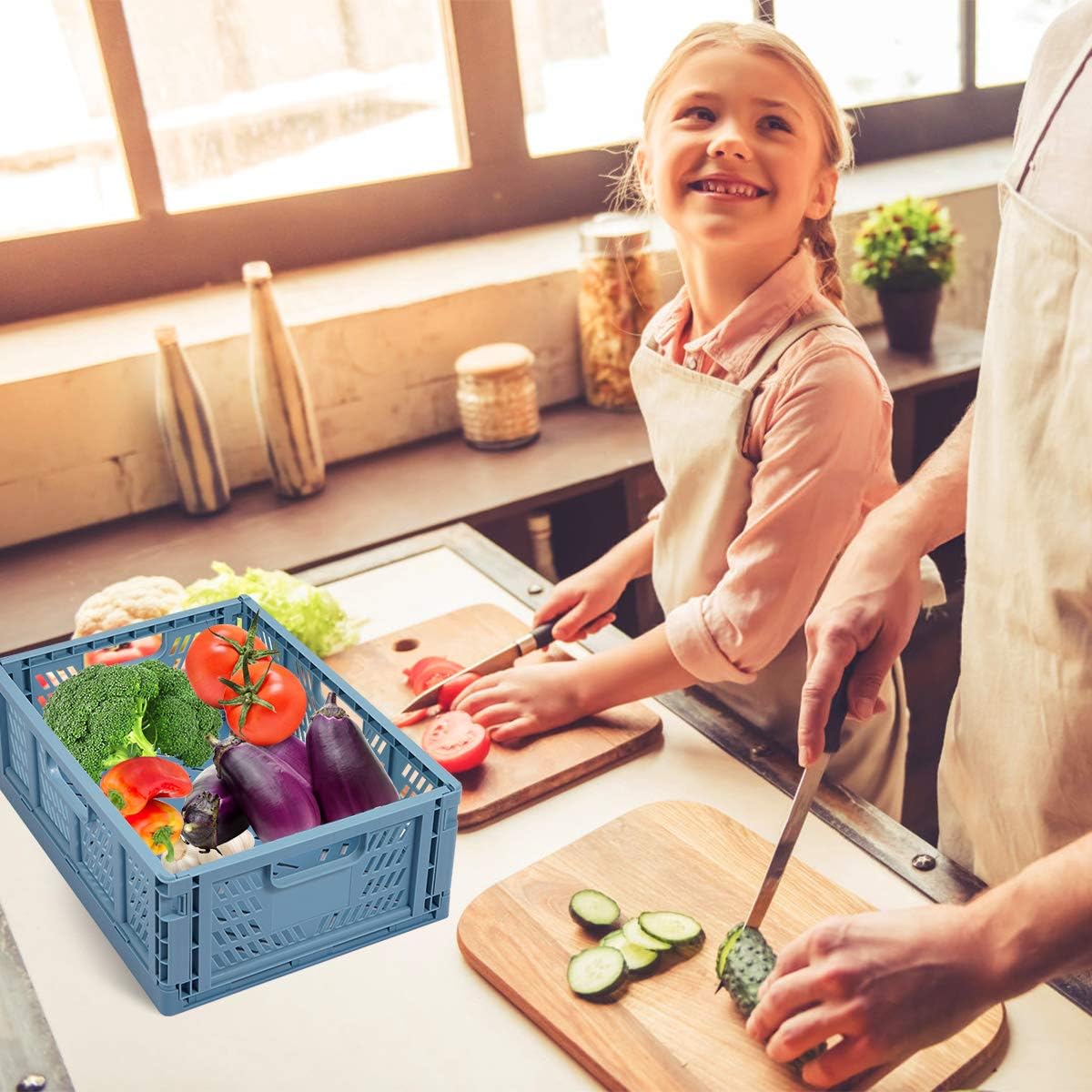 Plastic Drawer Organizer Collapsible Storage Boxes Crate,4-Pack Stackable Folding Storage Basket Closet Containers Toy Organiser for Home Office Bedroom Kitchen Drawer Pull Out Under Bed-Blue