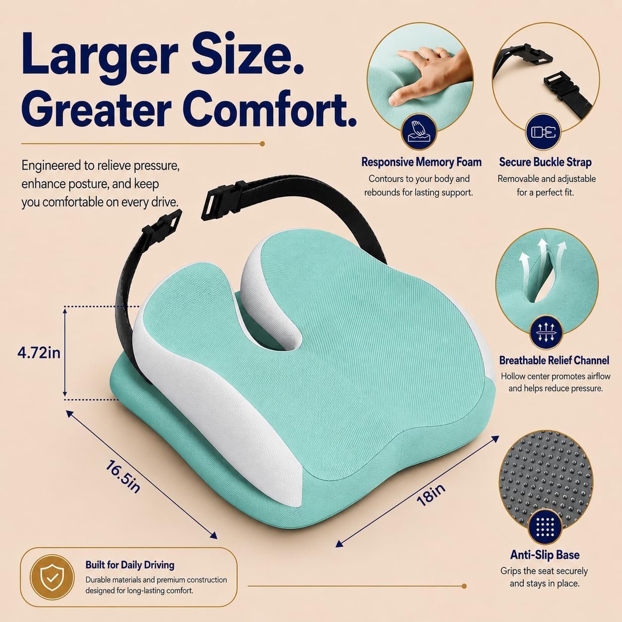 Seat Cushions for Office Chairs Wheelchair Cushion for Long Sitting Back Pain，Memory Foam Seat Car Computer Desk Chair Cushion，Coccyx Cushion for Tailbone Pain Relief Cushion Office Chair Green