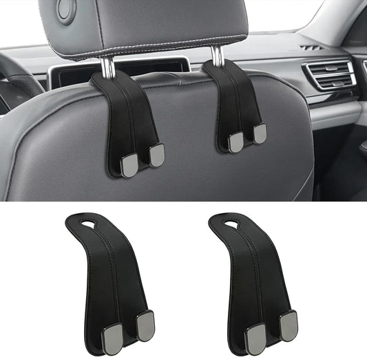 USSDE Car Seat Hooks Vehicle Headrest Back Storage Organizer 2 Pack for Purses Bags backpacks Groceries Hanger Holder - Universal Sturdy Holds 55lbs 360° Rotating (Style C/Black)