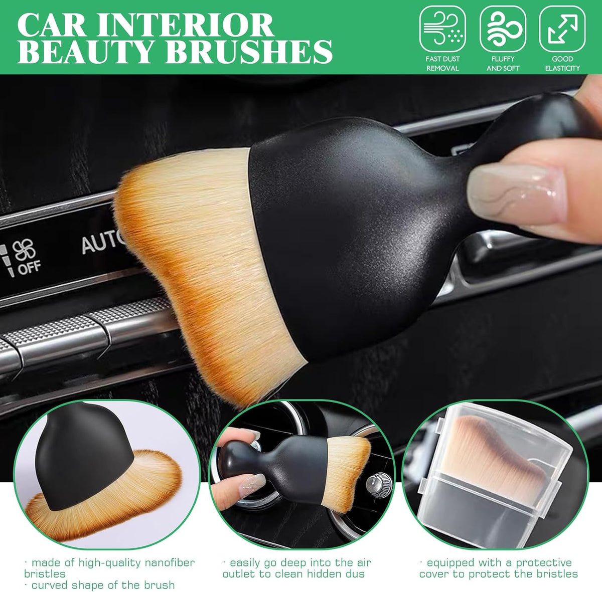 14Pcs Car Interior & Exterior Dusting Brush Set Contains Soft Cleaning Brushes, Auto Boars Hair Detailing Brushes, Double Head Brush for Automotive Air Conditioning Vent Dashboard Screen