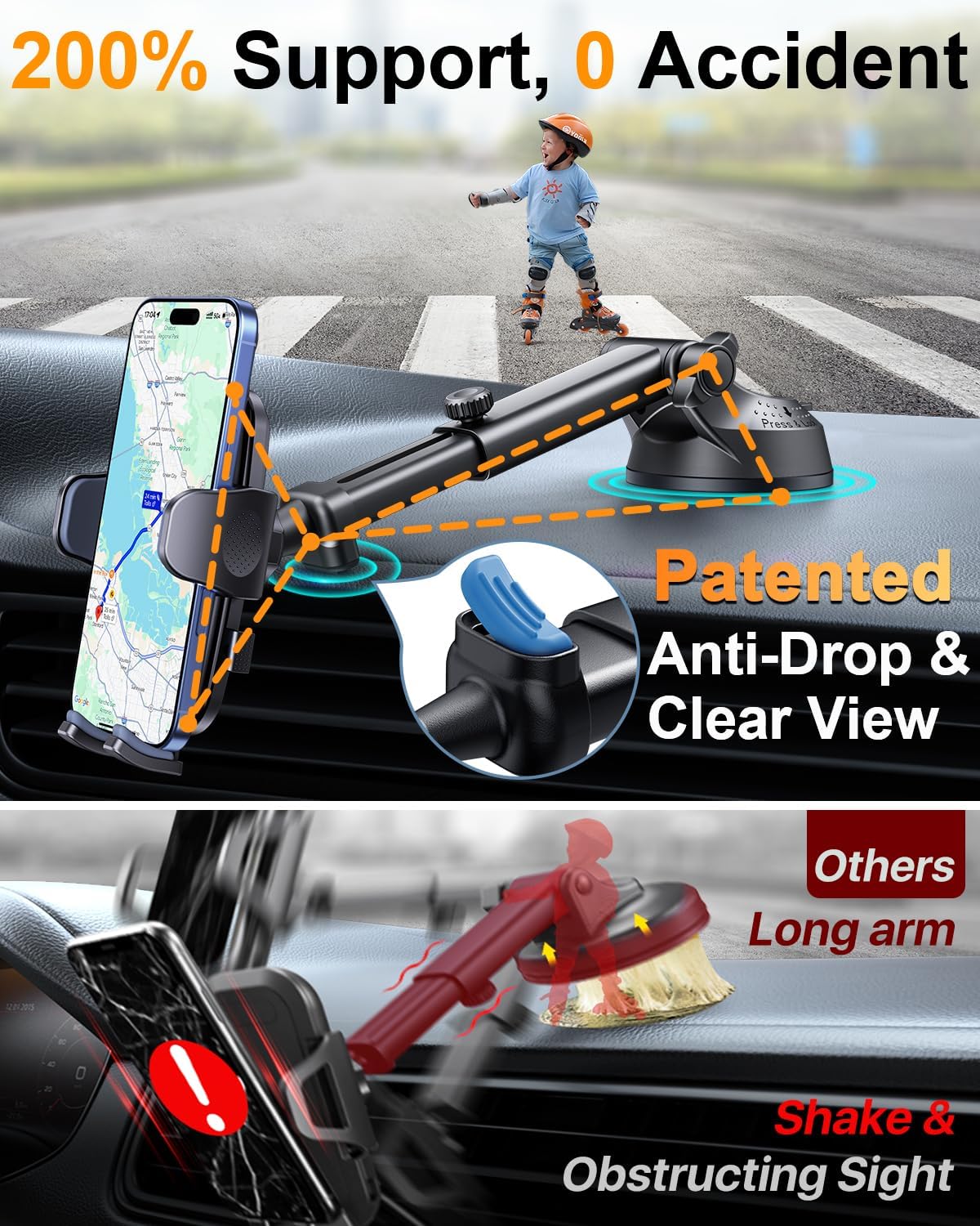 【2026 Best & Military-Grade】 360° Rotatable Suction Car Phone Holder Mount | 【100+LBS Safest Strongest & Patent Certs】Dashboard Windshield Vent Truck Stand for iPhone 17 16 Pro Max Samsung, Matt Black
