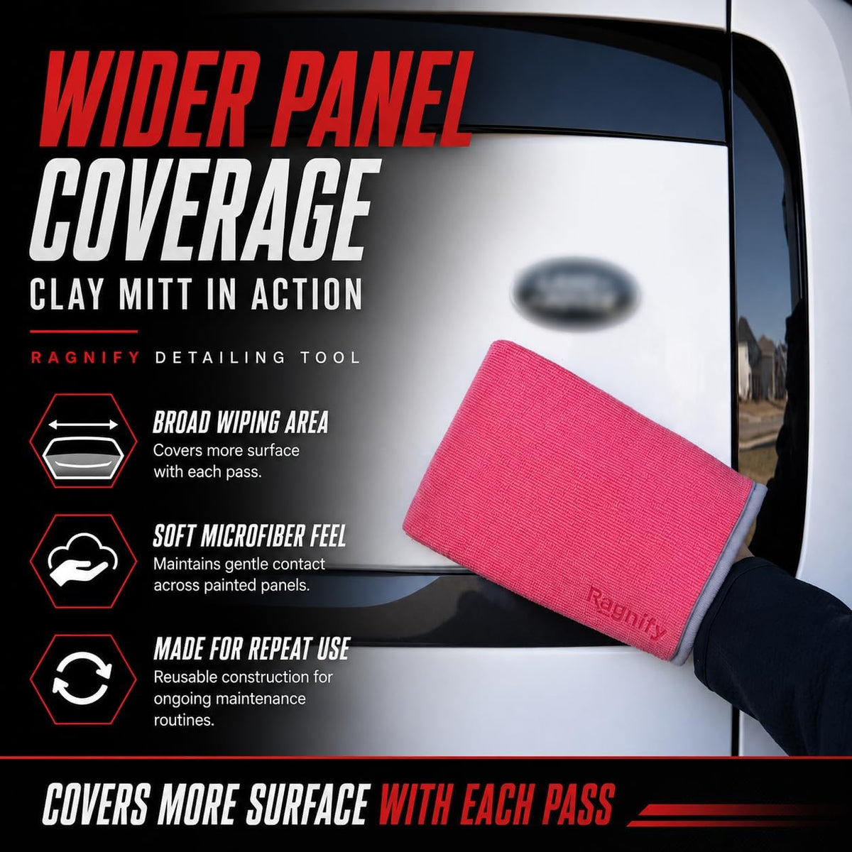 Ragnify Pack of 2 Clay Mitt Auto Detailing Medium Grade Clay Bar Alternative Mitt for Flawless Removal of Surface Bonded Micro Contaminant (Red)