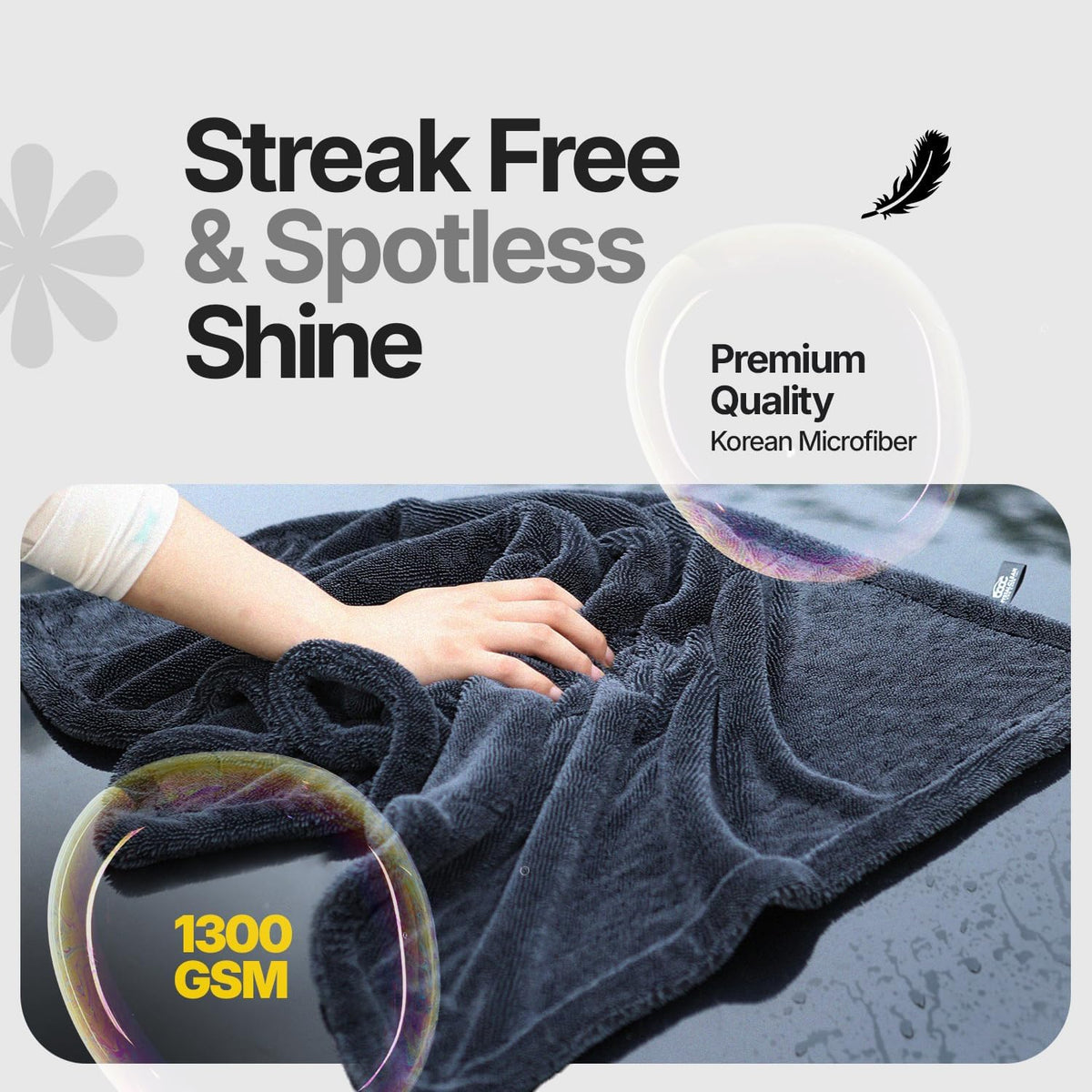 Crystal Clean 1300GSM Microfiber Car Drying Towel, Ultra-Absorbent XL 24x36