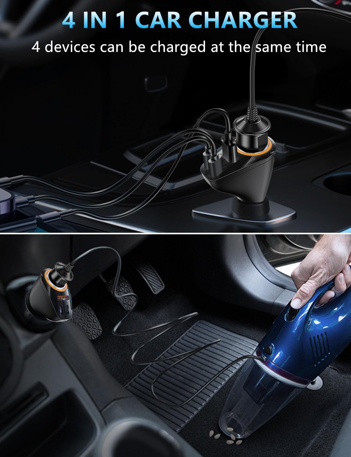 4 in 1 USB C Car Charger, 170W Multi USB Cigarette Lighter Adapter