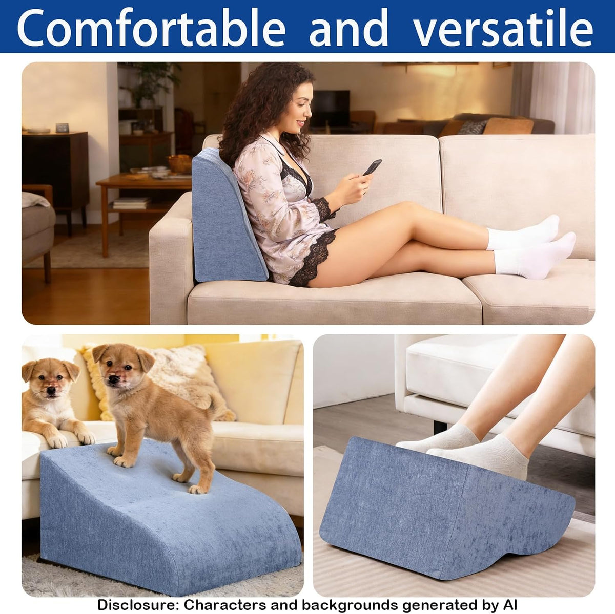 Foot Rest for Under Desk at Work, Ergonomic Under Desk Footrest with Washable Cover for Office, Home & Gaming Leg Elevation Pillow Blue