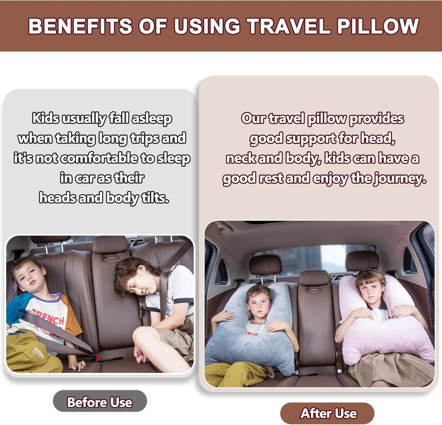 1 MIDDLE ONE Car Pillow for Kids, Memory Foam Travel Pillow for Car and Adults, Kid Travel Pillow for Sleeping on Road Trip, Small Body Pillow for Kids (Grey)