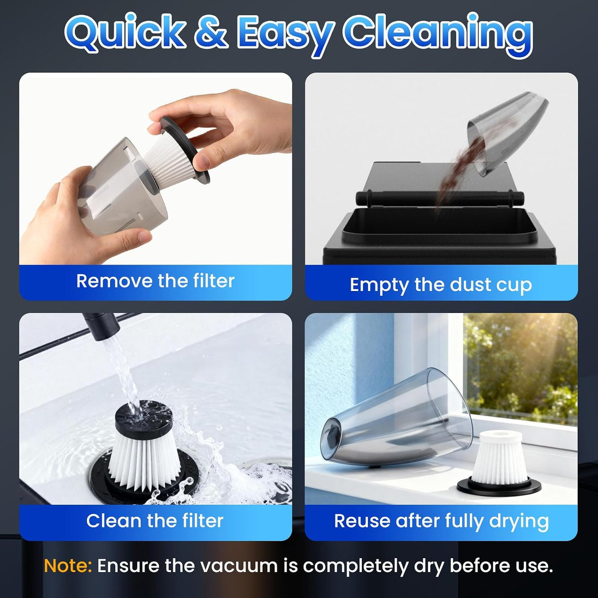Handheld Vacuum Cordless Car Vacuum Cleaner 11000PA High Power Portable 1.4lbs Lightweight Rechargeable with 2 Filter Multi-Nozzles for Home Office Dust