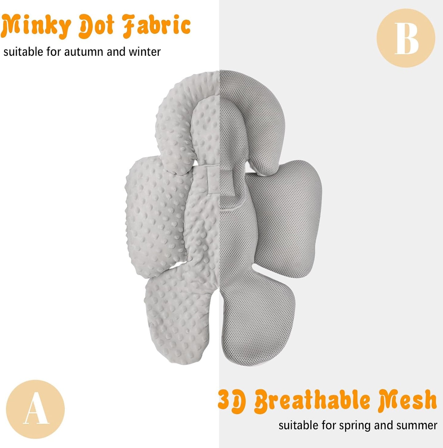 KAKIBLIN Infant Car Seat Insert, Carseat Head Insert & Body Support for Newborn, 2-in-1 Reversible Newborn Car Seat Cushion, Soft Stroller Insert for Car Seats, Bouncer, Strollers, Swing