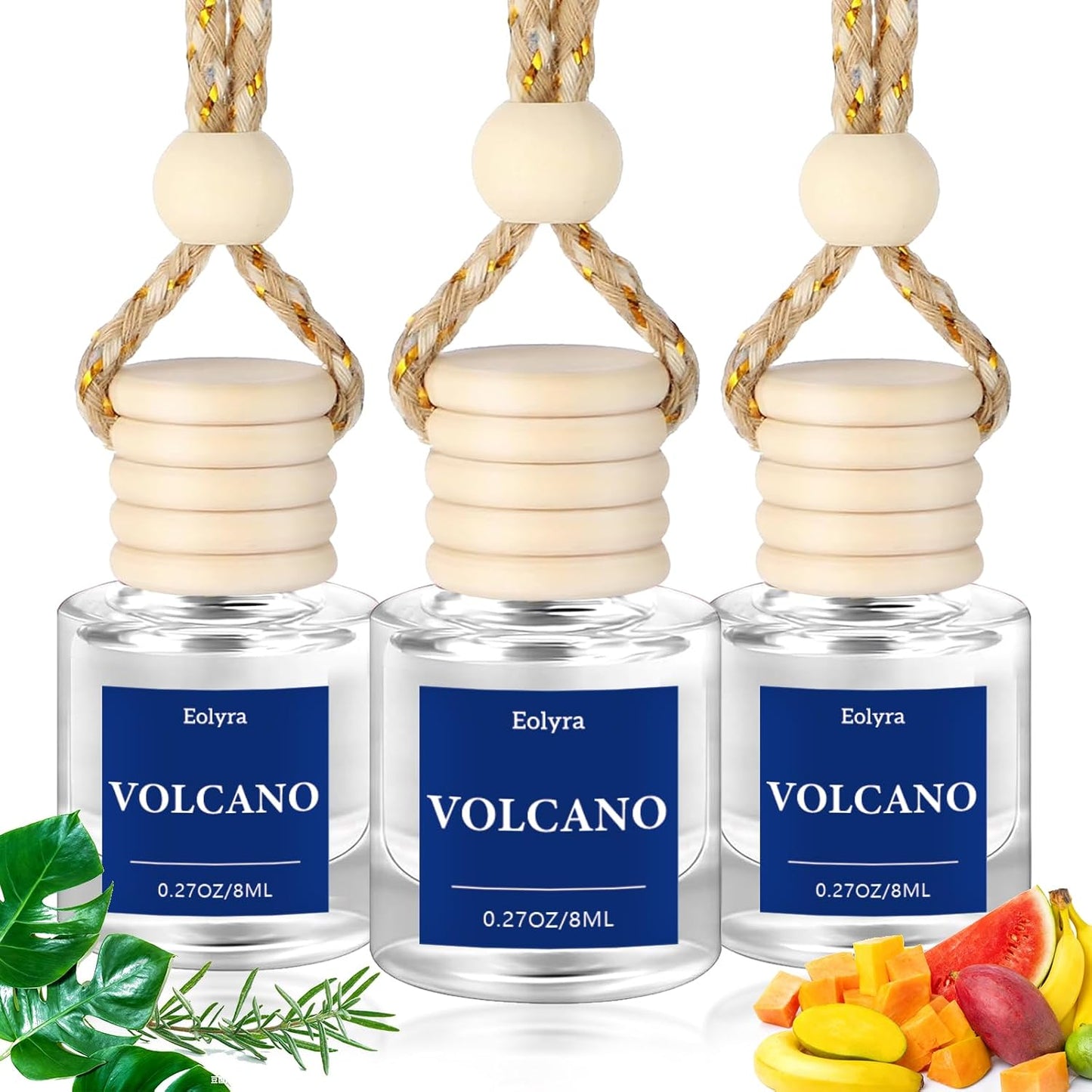Hanging Car Air Freshener (Pack of 3) : Luxury Car Perfume for Women Men | Cute & Reusable Bottle with 45+ Days Long-Lasting Fragrance Oil Diffuser, Volcano