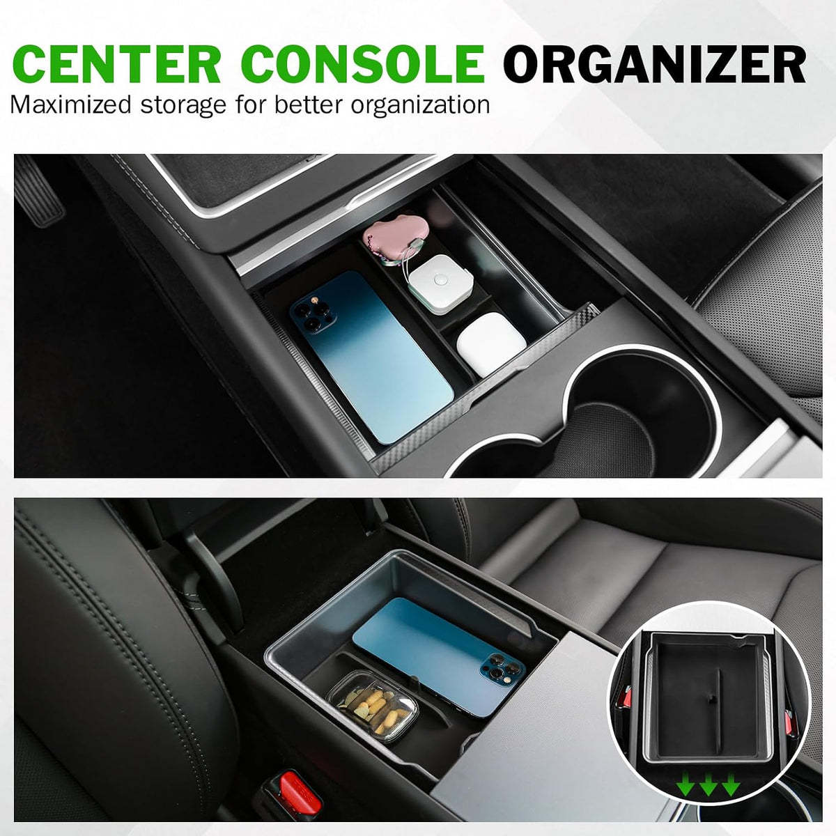 9PCS Center Console Organizer Set for Tesla Model Y Juniper 2026, Console Storage Tray Kit with Anti-Slip Wireless Charging Pad, Armrest Organizer & Cup Holder Insert (Not for Standard)