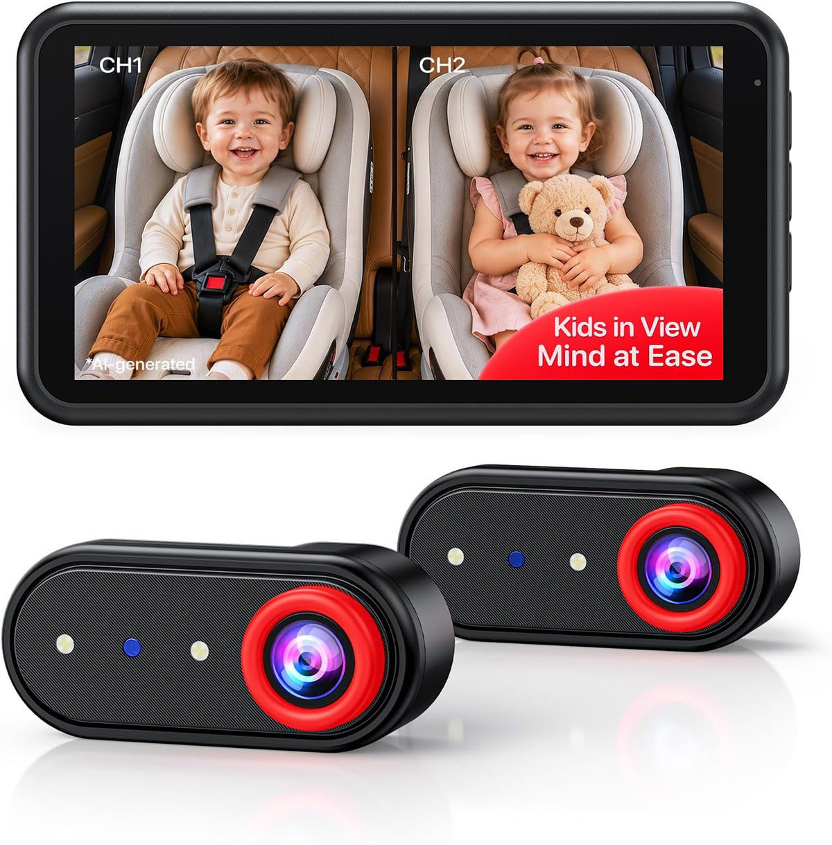 LUCKVIEW Dual Baby Car Camera, 5.2" Split Screen with 2 Cameras