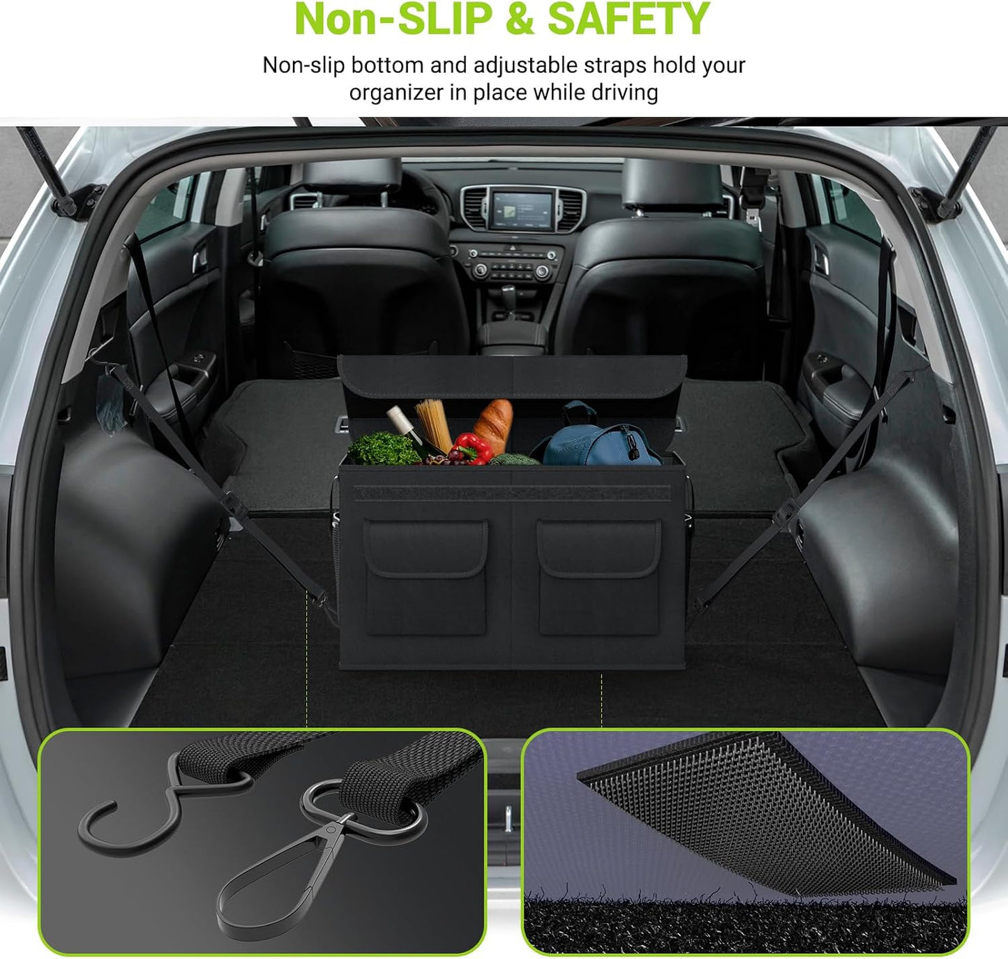 MIU COLOR Car Trunk Organizer for SUV,Expandable Large Capacity, Sturdy Cargo Trunk Storage Organizer, Non Slip Bottom, Black