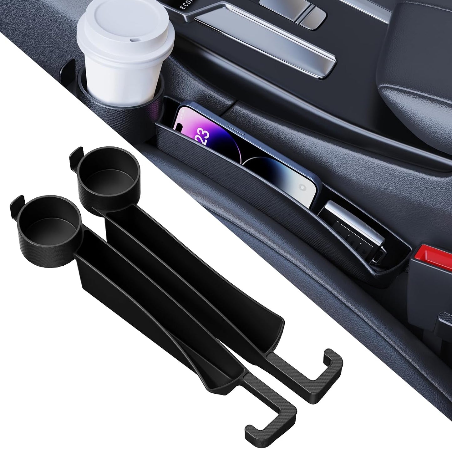 WD&CD 2PCS Car Seat Gap Filler with Cup Holder, Car Seat Gap Organizer for Phone Keys Drinks, Universal Car Interior Accessories
