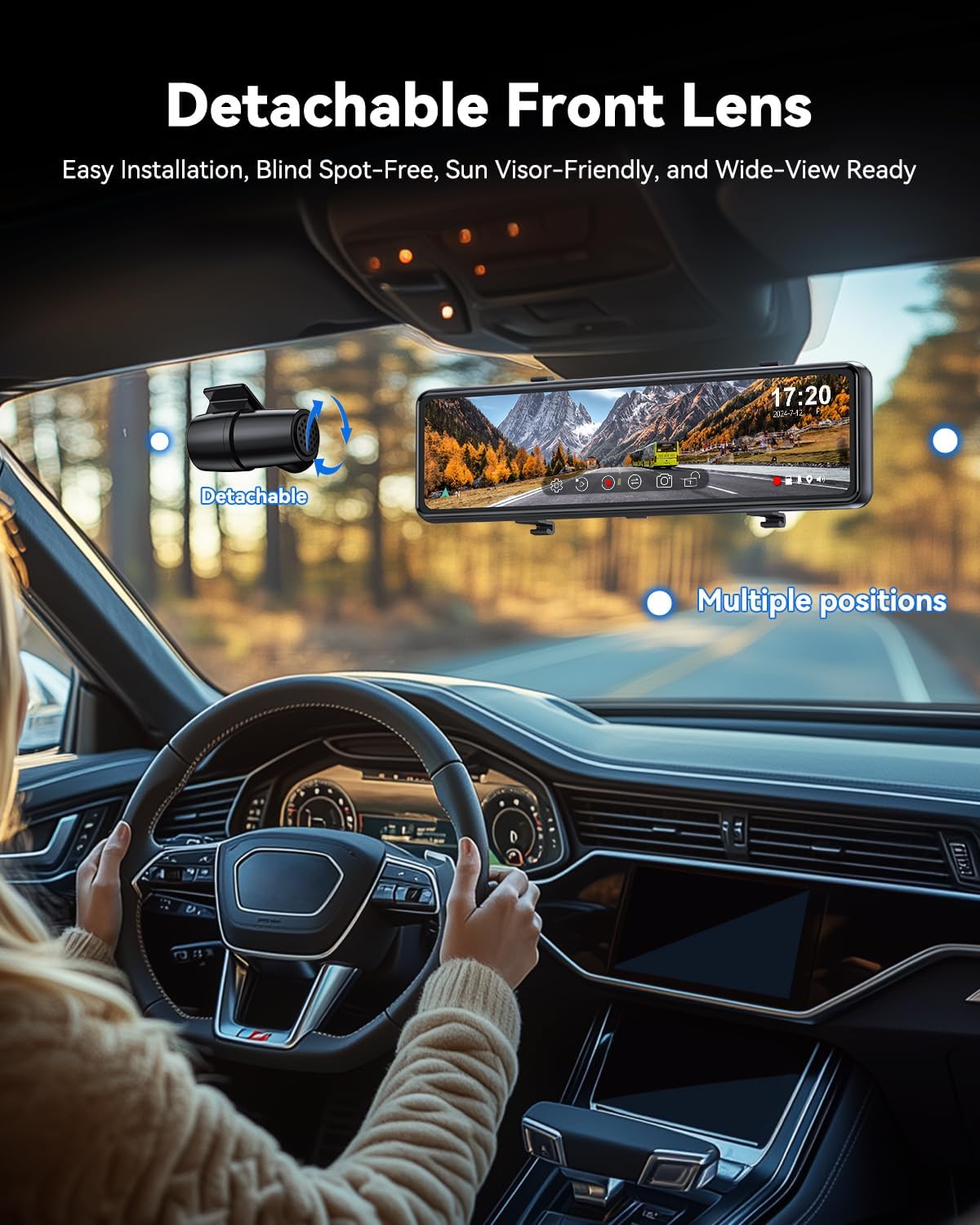 T860+ Mirror Dash Cam 4K Front and 2.5K Rear, Rear View Mirror Camera