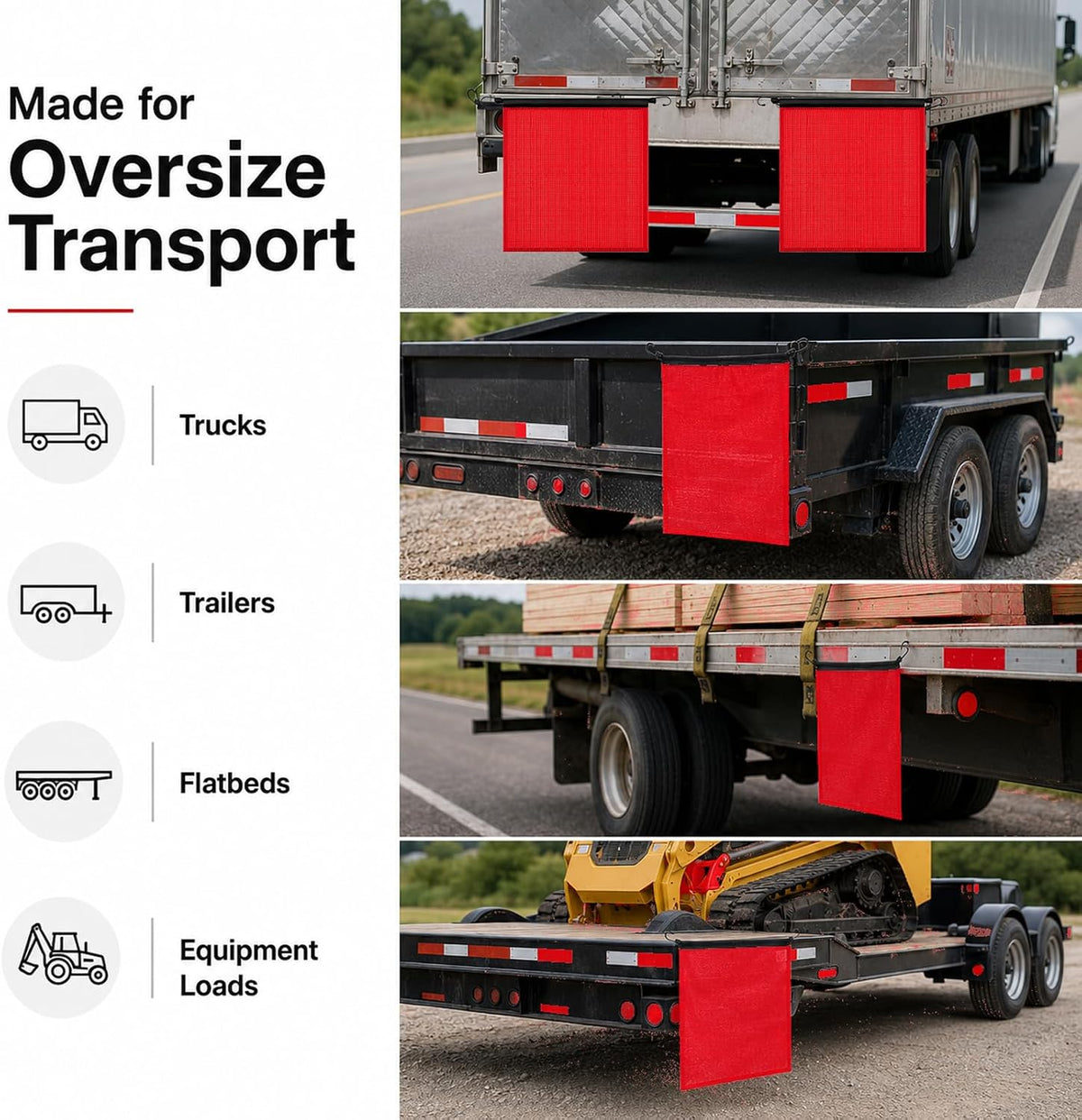 High Visibility Red Safety Flags for Oversize Loads, 18x18 Inch, 4 Pack