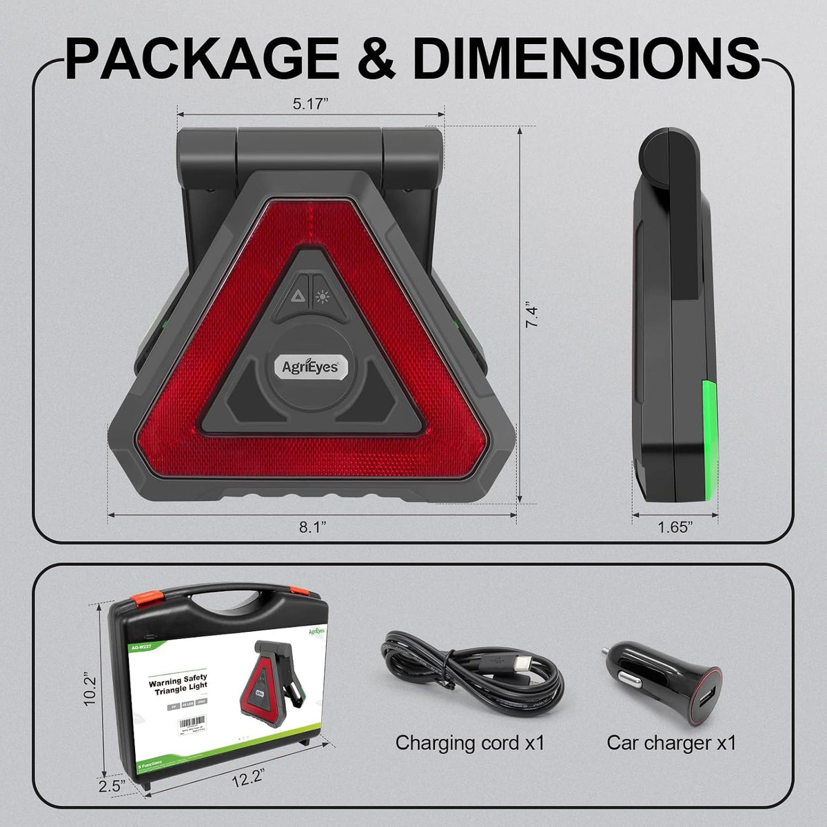 Agrieyes W227 USB-C Emergency Warning Triangle Lights