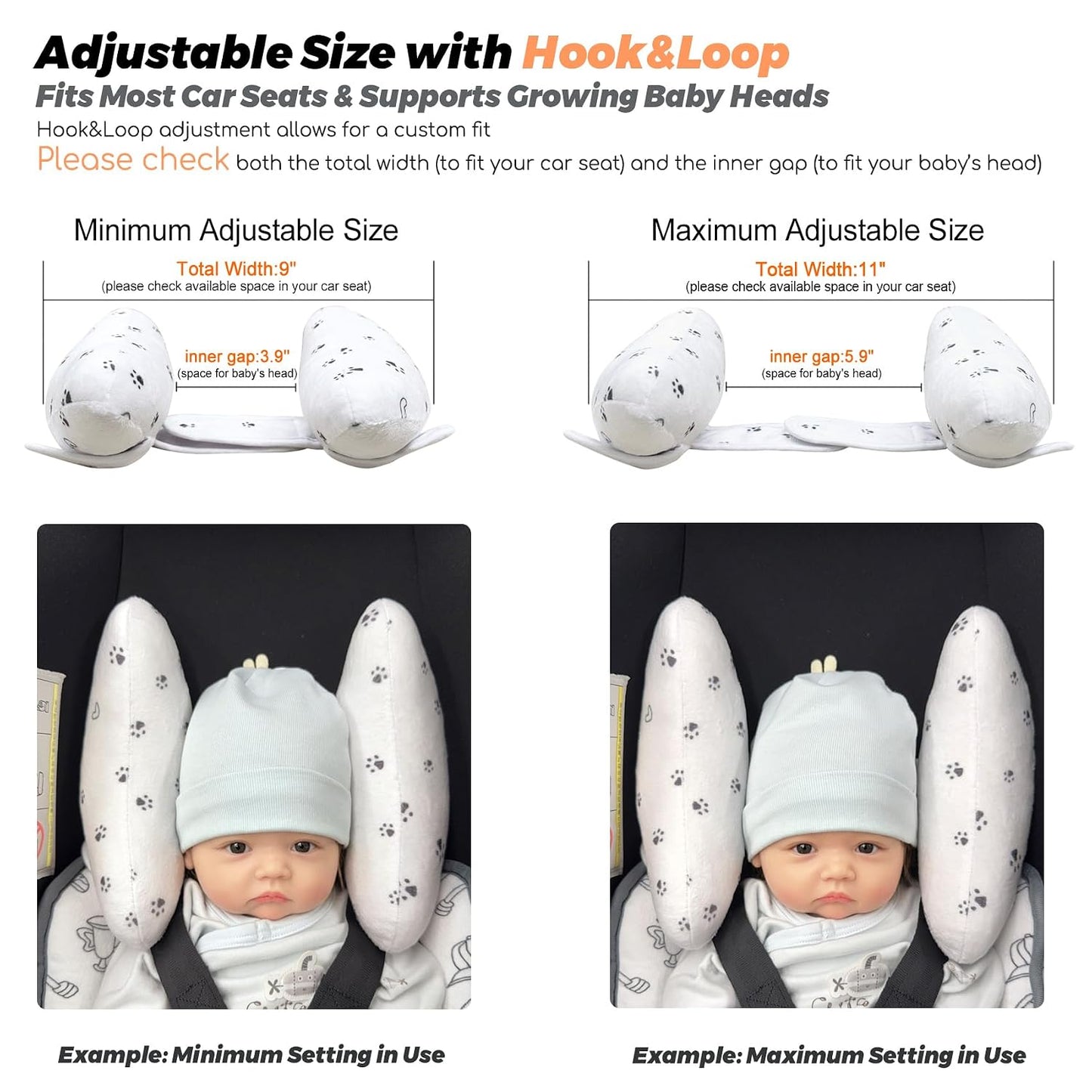 Adjustable Baby Head Neck Support Pillow for Car Seat and Stroller - Soft and Lightweight Cushion for Travel and Daily Use, with Cute Cat Paw Print Pattern Baby Travel