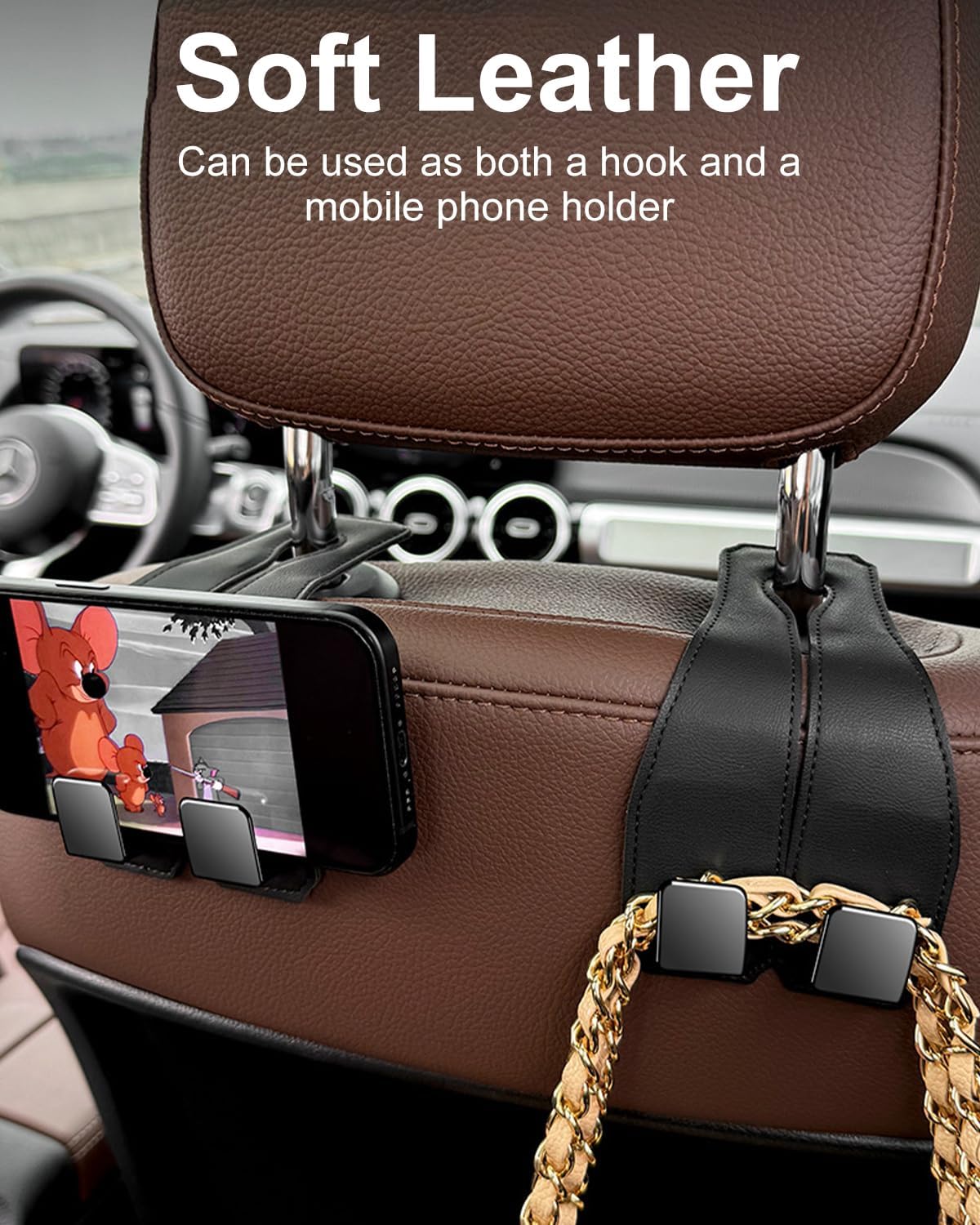 Headrest Hooks for Car, Car Seat Back Organizer Storage Hook, Black
