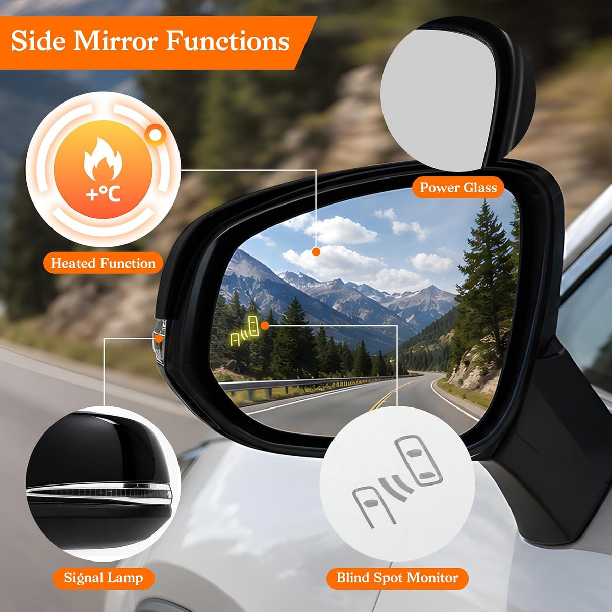 Left Driver Side Mirror Replacement Fit for 2019-2024 Toyota Rav4 8 Pins