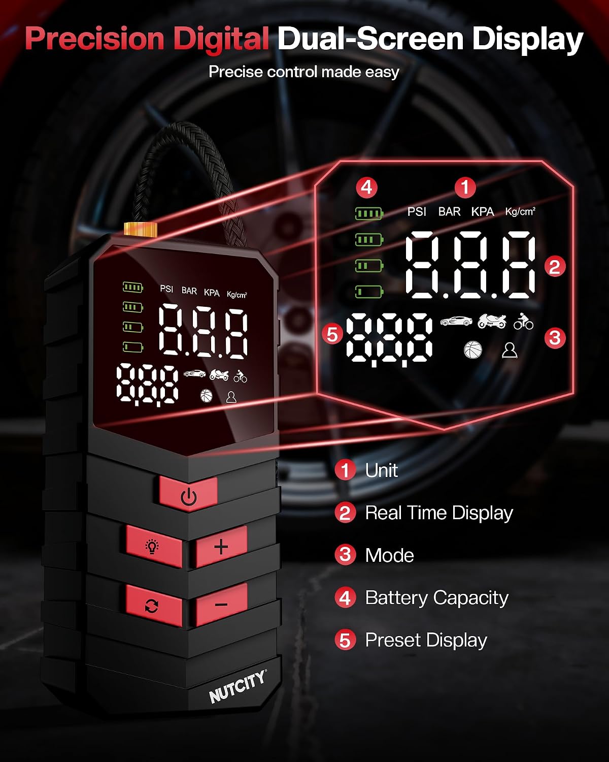 Portable Air Compressor for Car Tires, 16000mAh Wireless, 150PSI Wireless Tire Inflator with Lighting and Mobile Power Function, Suitable for SUVs, Cars, Motorcycles, Bicycles and Balls