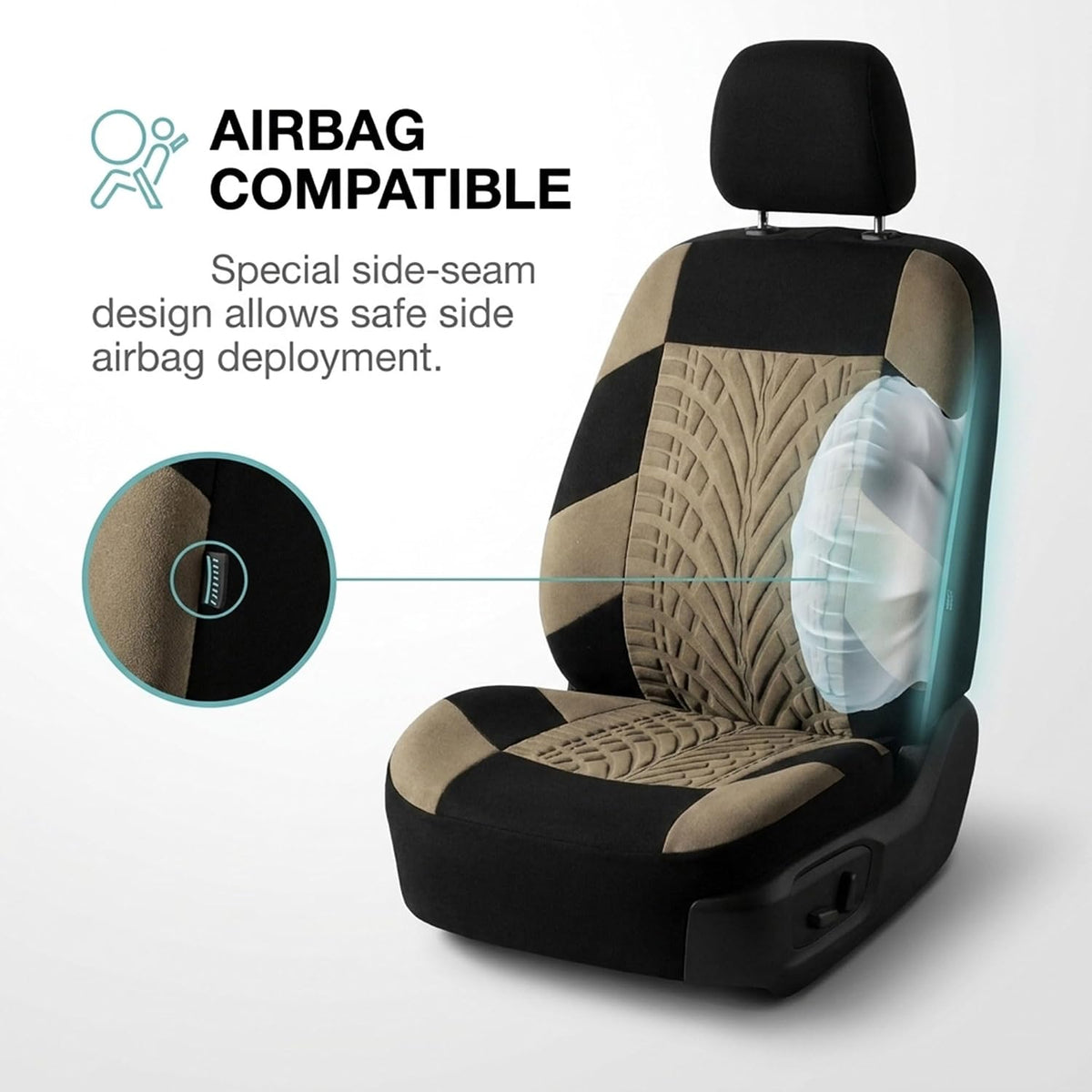 FH Group Front Set Travel Master Car Seat Covers - Covers for Low Back Car Seats with Removable Headrest, Universal Fit, Automotive Seat Cover, Airbag Compatible Car Seat Cover for SUV, Sedan Beige