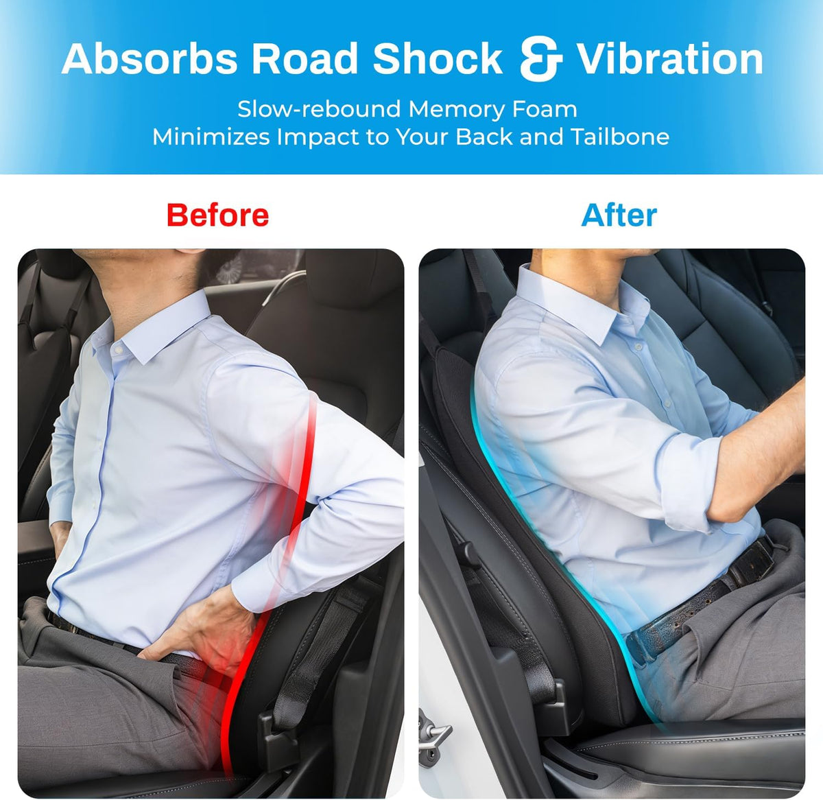 Lumbar Support Pillow for Car - 20.9 Inch Extended Car Back Support Relieves Full Back Discomfort on Long Rides, Rebuilds Support for Older Vehicles, Fits Mid-to-Large Sedans, SUVs &amp; Trucks