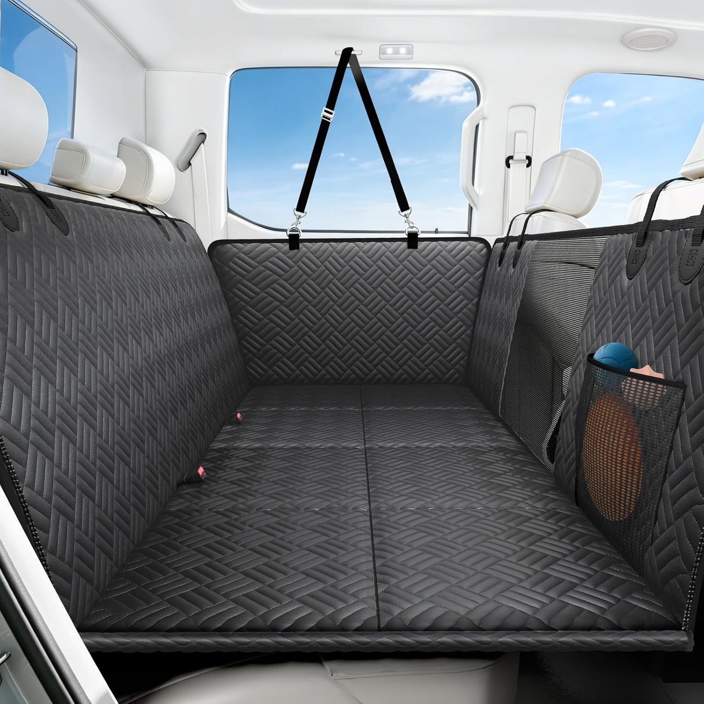 PROZAR Dog Car Seat Cover for Back Seat, Hard Bottom Back Seat Extender, Back Seat Pet Cover for Dogs - Supports 400lbs, Waterproof Heavy Duty Scratch Dog Hammock for Compact Cars/SUVs, 51in