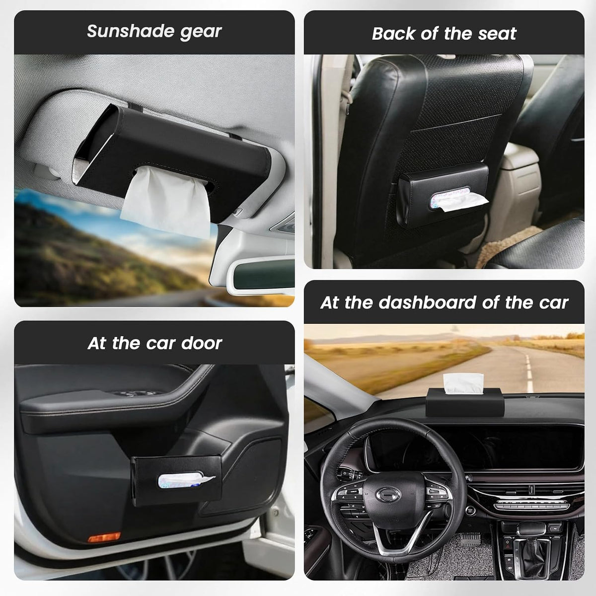 4 Pack Tissue Box Holder for Car - Sun Visor Napkin Holder Backseat Tissue Case Premium PU Leather Backseat Napkin Rectangle Organizer Vehicle Interior Accessories Universal for Car
