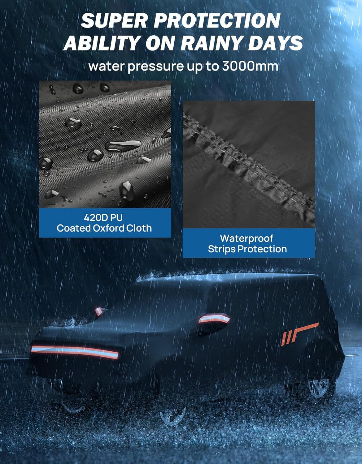 JOYTUTUS Car Cover Compatible with Bronco 4 Door 2021-2026 | Waterproof All-Weather Protection with Zipper Entry & Anti-Theft Lock | Windproof Cover (Not Fit Bronco Sport)
