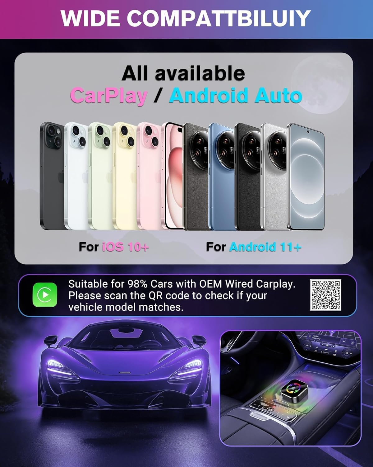 Ablink 2026 Upgarded Wireless CarPlay Adapter for iPhone & Android