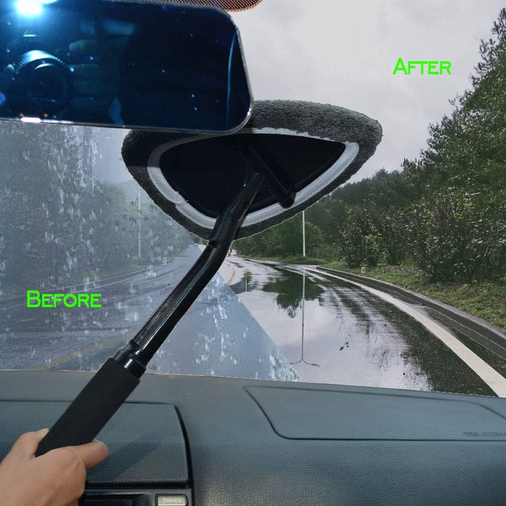 Windshield Cleaner Tool Car Window Cleaning Wand Glass Microfiber Brush Bigger Pad Thicker Softy Cloth, with Towel Spray Bottle Cloth Bag Kit TTL 6Pcs
