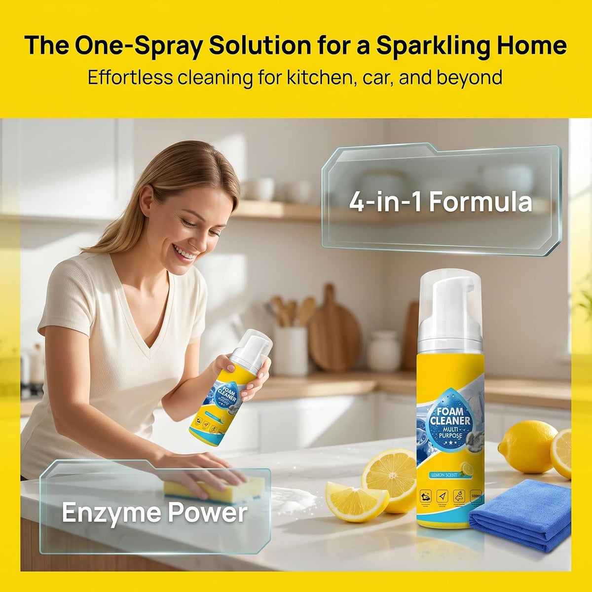 4-in-1 Multi-Enzyme Foam Cleaner, Foam Cleaner all Purpose, Limpiador de Espuma, Foam Cleaner Spray for Car Interior, Kitchen, Bathroom & Sofa, Safe for Leather, Vinyl, Fabric, 5.1 fl oz(2)