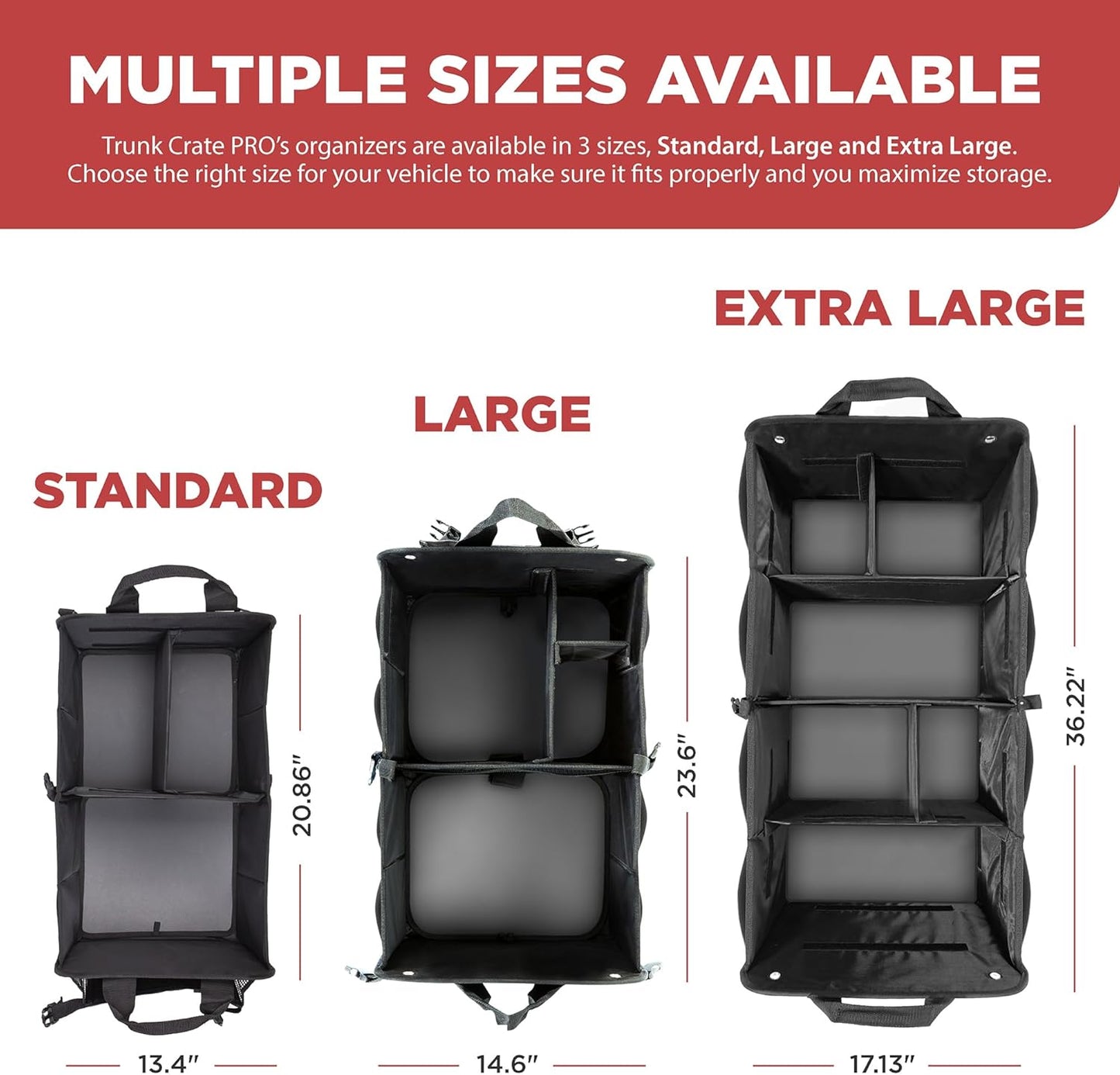 TRUNKCRATEPRO XL Heavy-Duty Trunk Organizer – Reinforced SUV & Truck Cargo Storage with 6 Adjustable Compartments, Non-Slip Base & Securing Straps (Foldable Design, Black)