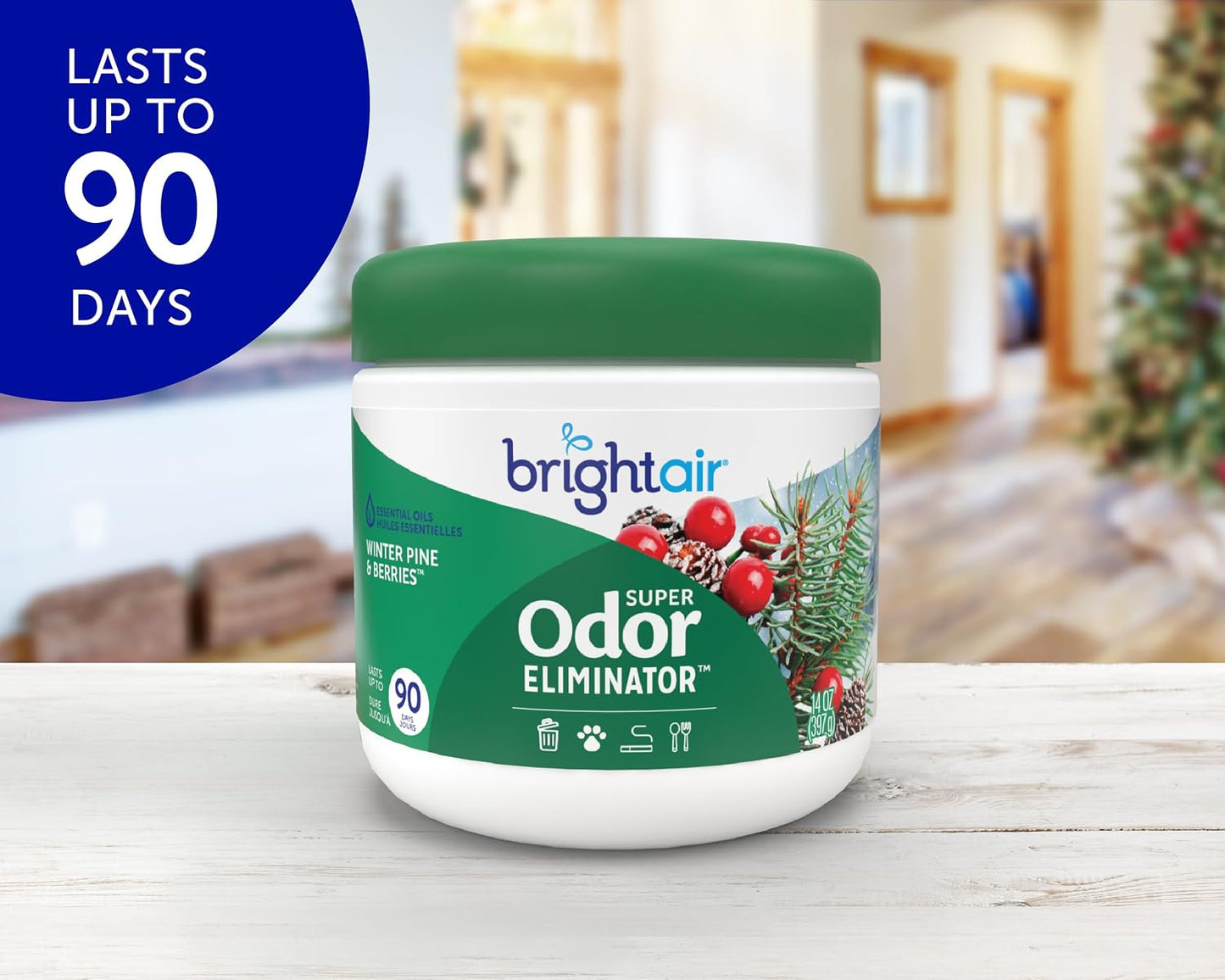 Bright Air 14 oz. Super Odor Eliminator, For Medium-Size Spaces, Winter Pine &amp; Berries Scent, Case of 6, Odor Eliminator &amp; Air Freshener, Natural Essential Oils, Lasts Up to 90 Days Each