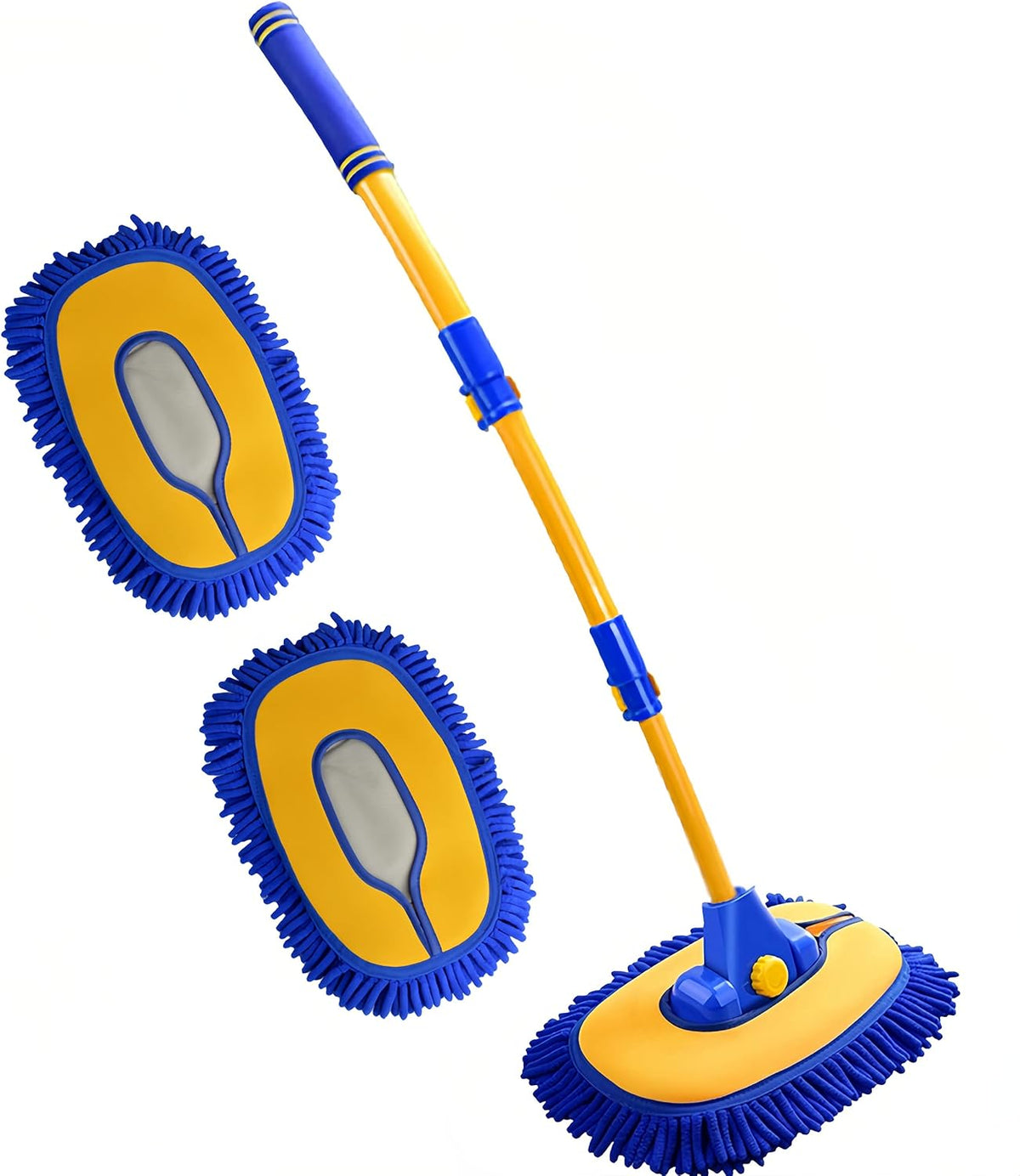 Mveqrrn15°Curved Chenille Car Wash Brush, Extendable Long Handle Mop-Yellow