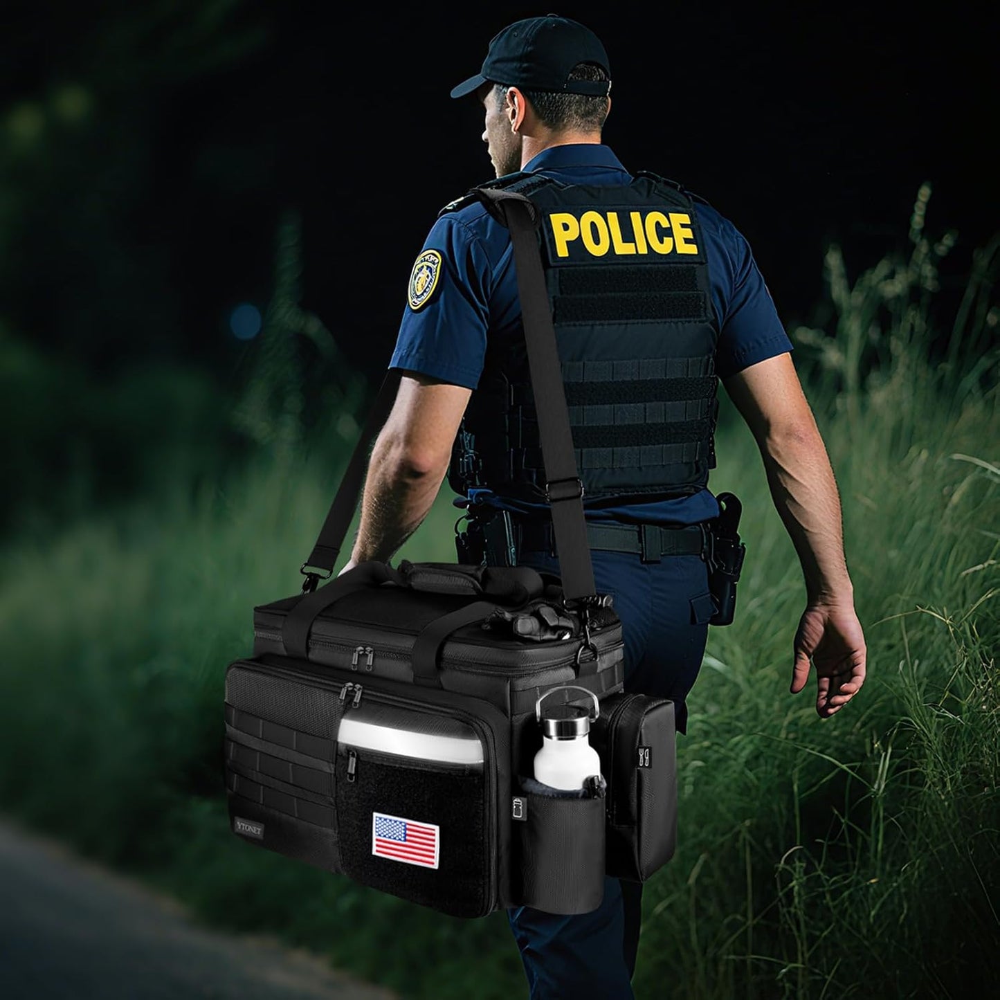 Patrol Bag Law Enforcement, Extra Large Police Gear Bag for Car Front Seat Organizer with a MOLLE Pouch & 15.6In Laptop Layer, Multiple Compartments Police Duty Bags Fit Passenger Seat, Pure Black
