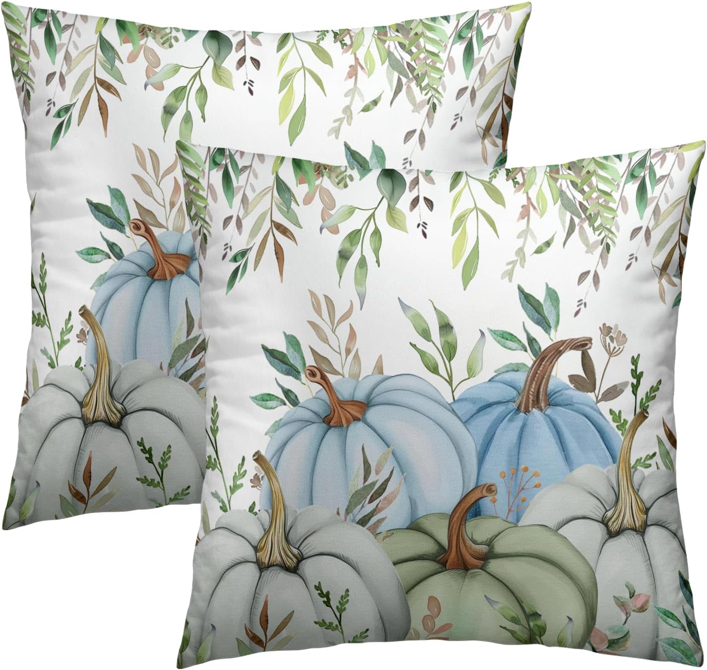 Giwawa Fall Blue Pumpkin Throw Pillow Covers 16x16 Inch Autumn Harvest Cotton Cushion Cases Set of 2 Holiday Couch Cover for Sofa Home Living Room