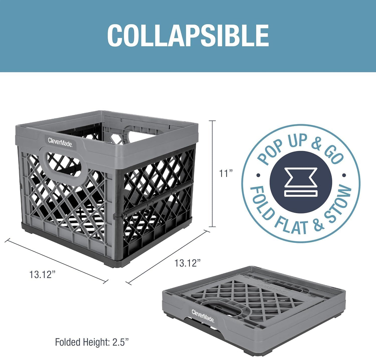 CleverMade Collapsible Milk Crate (Recycled) - 25L - Stone (3PK) and Collapsible Laundry Tote - Shadow Gray/Stone Gray (2PK) Bundle