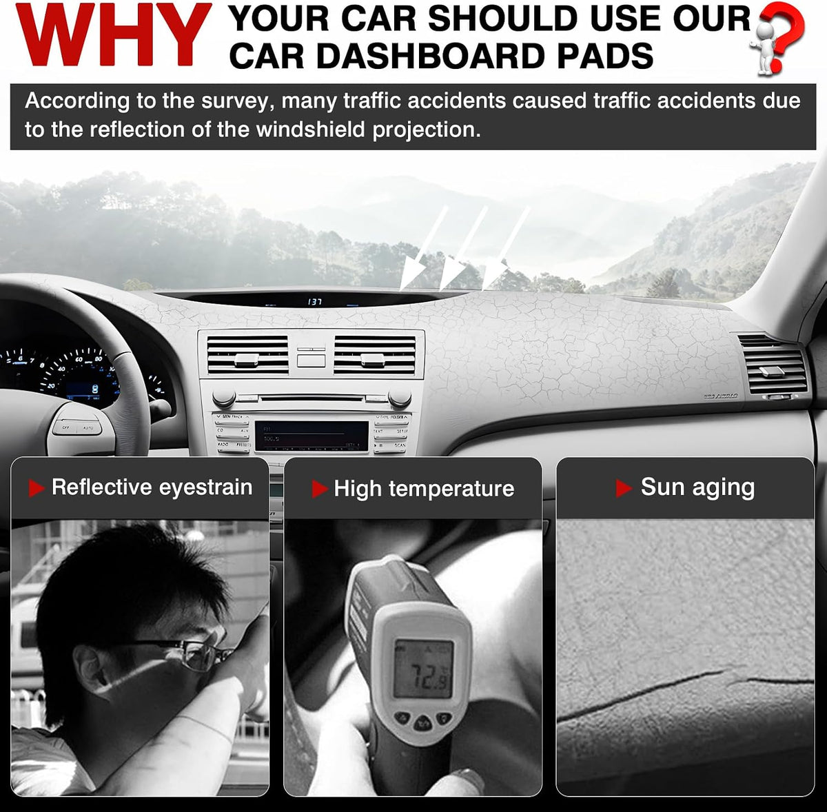 Autorder Dashboard Cover Mat for 2007-2011 Toyota Camry Accessories Dash Cover Upgrade Velvet Dash Mat Sunshade Glare UV Rays Protector