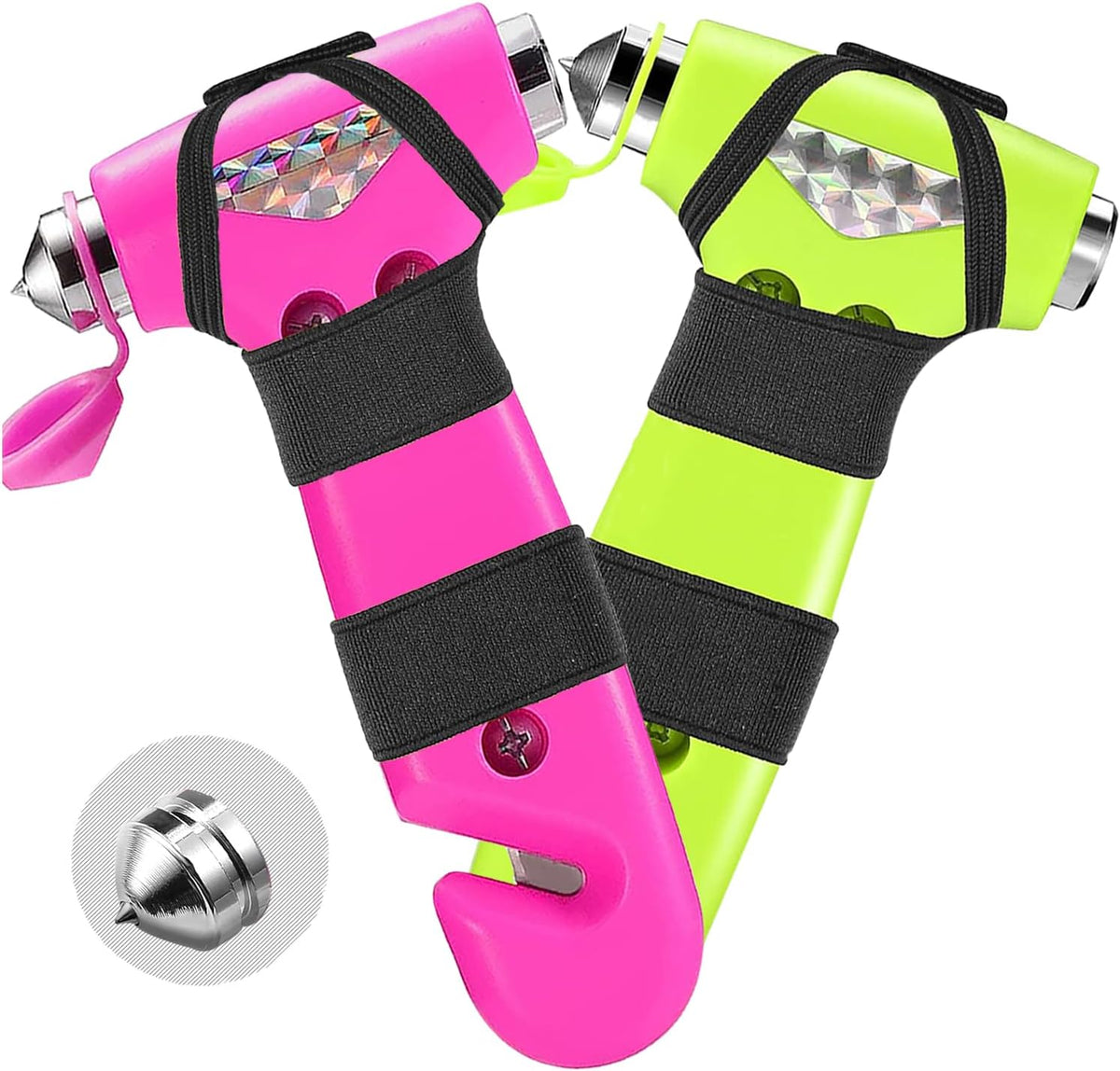 2 Pack Car Safety Hammer, 3-in-1 Emergency Escape Tool Window Breaker and Seat Belt Cutter with Light Reflective Tape for Family Safety Emergency Car Escape Tool（Pink Blue）