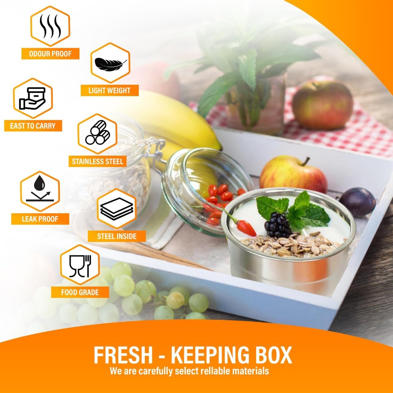Anas 3-PK of Metal Food Storage Containers with Lids - Stainless Steel, Compact Stackable, Leak Proof, Dishwasher Safe and Microwavable for Lunch, Work, School Travel, Bento Box