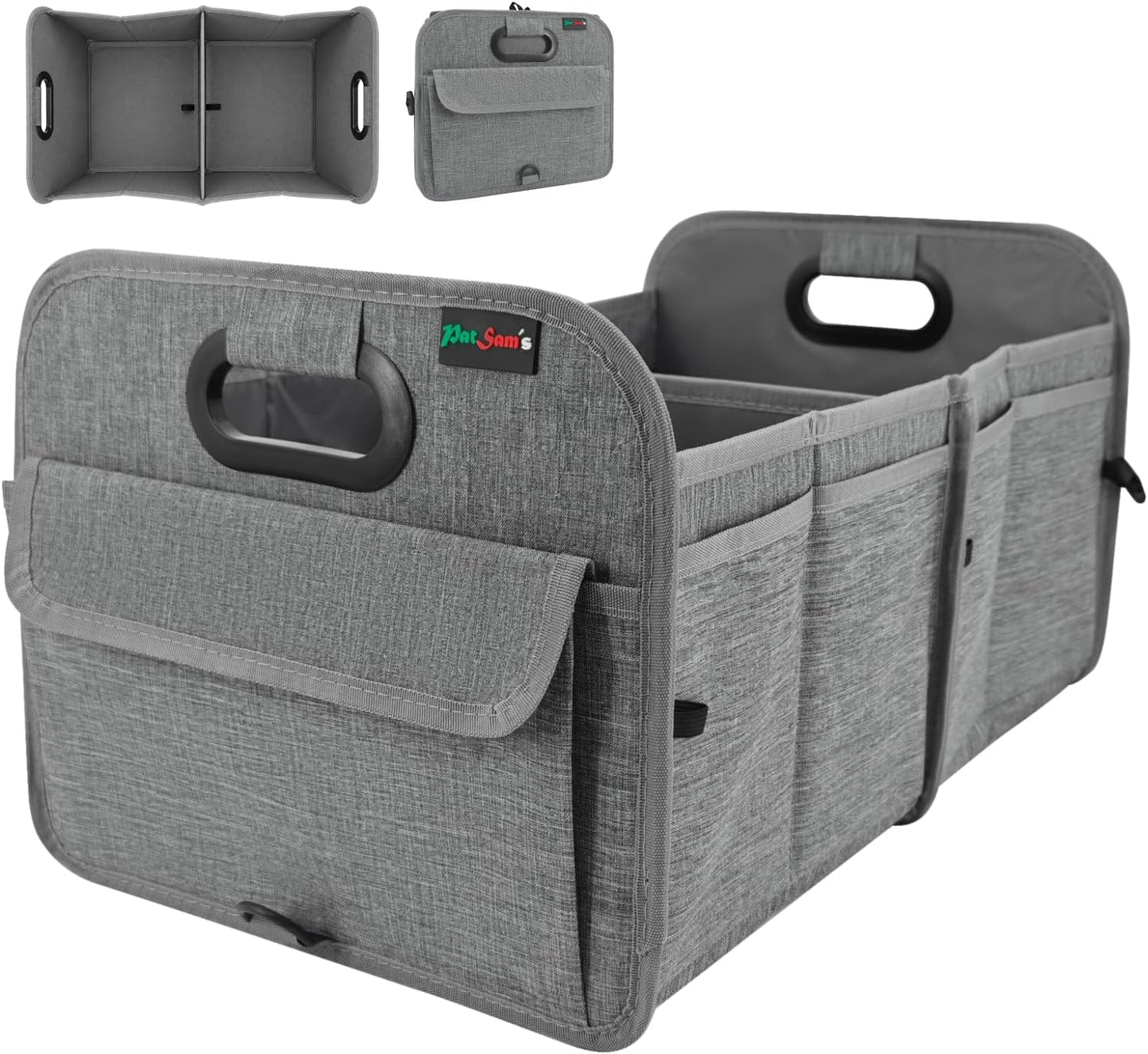 PAT SAM'S Trunk Organizer for SUV, Collapsible Car Trunk Organizer with Dividers, Waterproof 600D Oxford, Non-Slip Storage Organizer for Groceries, Tools, Travel, Truck & Car (Grey)