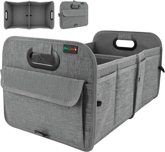 PAT SAM'S Trunk Organizer for SUV, Collapsible Car Trunk Organizer with Dividers, Waterproof 600D Oxford, Non-Slip Storage Organizer for Groceries, Tools, Travel, Truck & Car (Grey)