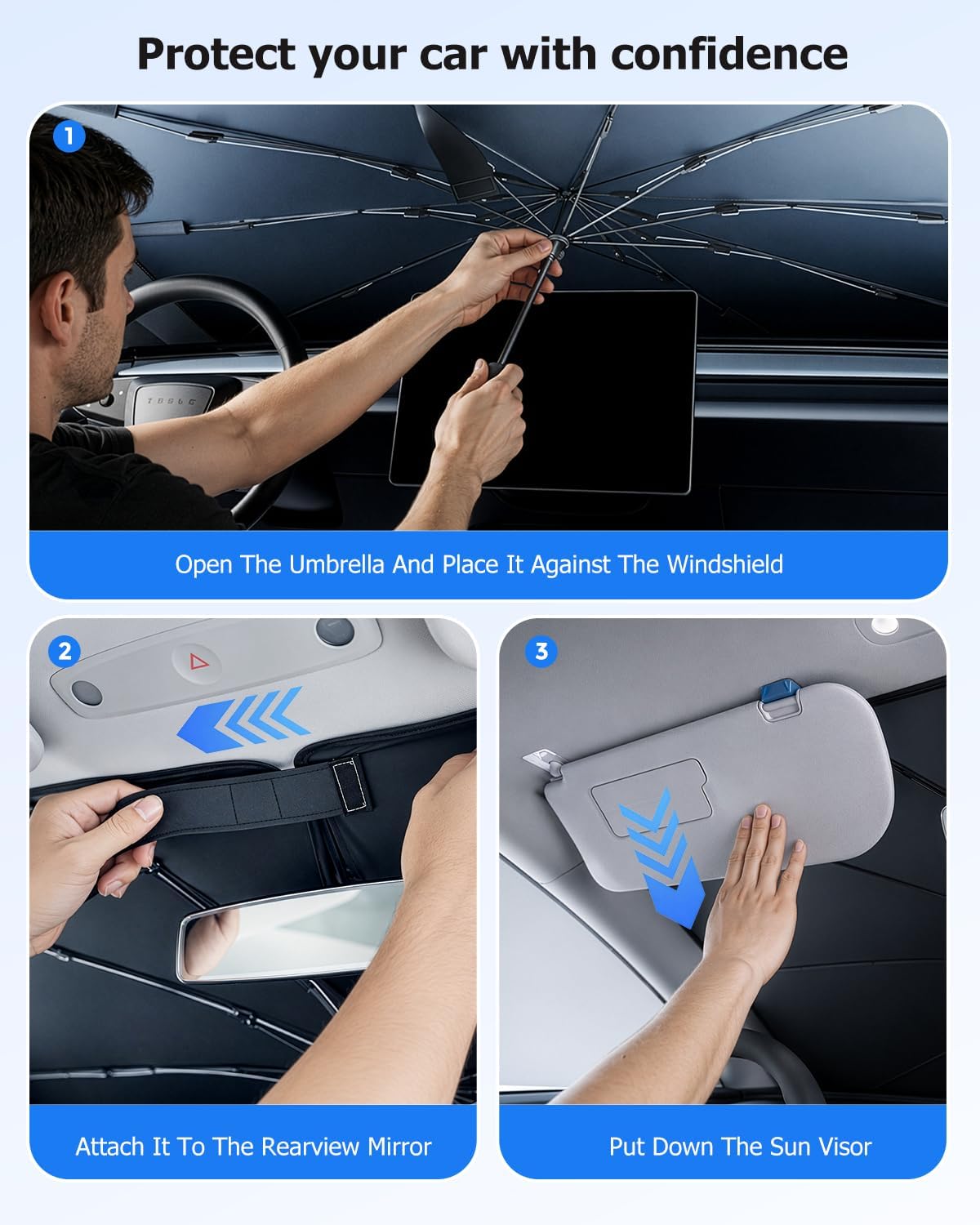 [2026 Upgrade] Weektic Windshield Sun Shade Umbrella, [Double Thickened Ice Crystal Coating] Sun & Heat Protection, Keep Vehicle Cool & Protect Interior, Zero Light Leakage Medium 57" L x 31" W