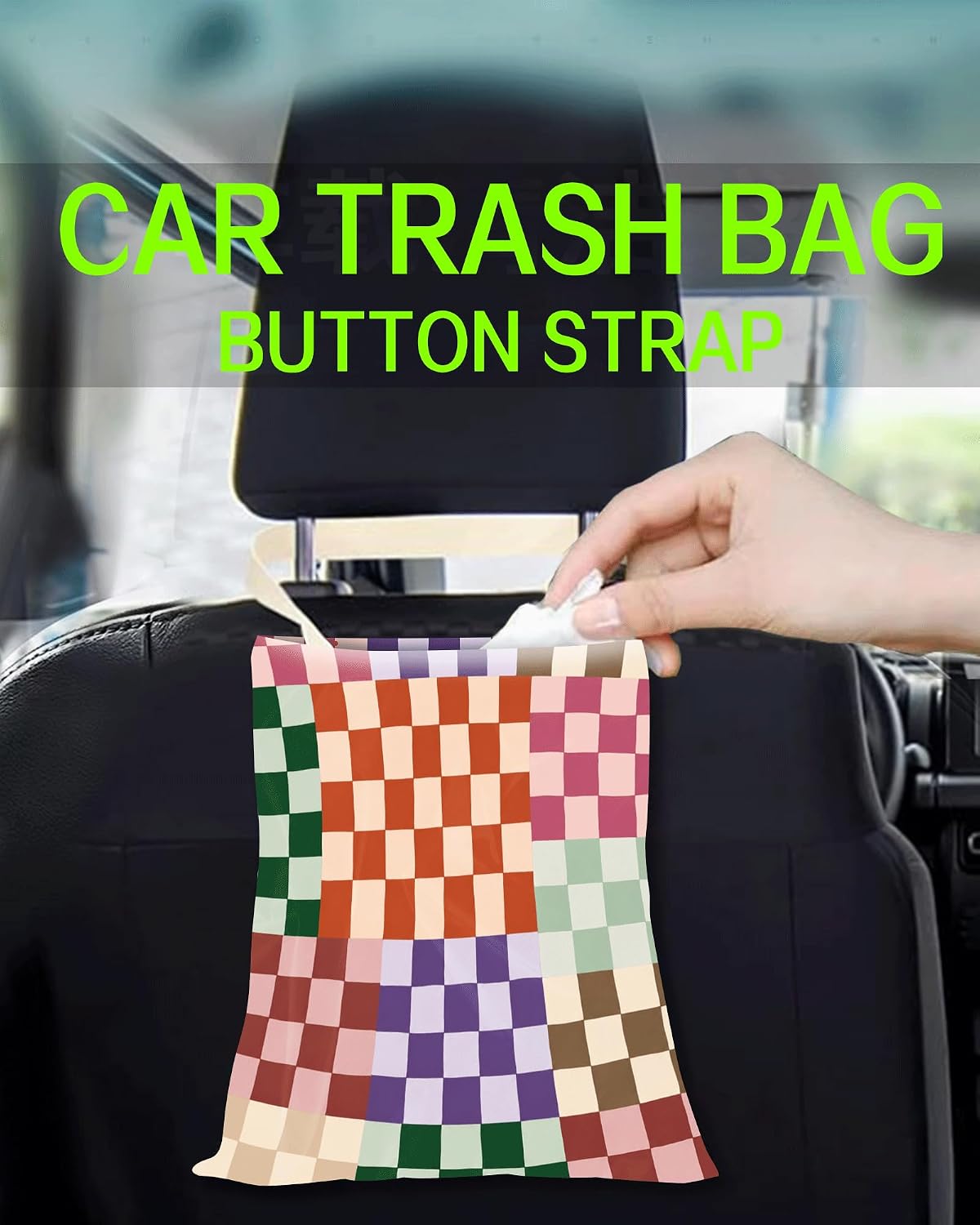 Car Trash Can, Durable Hanging Car Trash Garbage Bag, Cute Automotive Garbage Cans Organizer, Cute Colorful Checkerboard